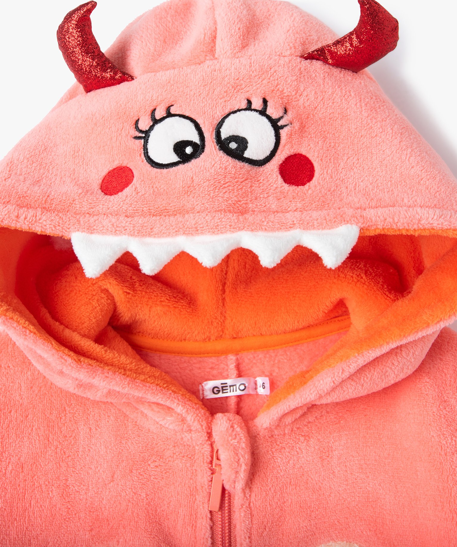 Combinaison pyjama fille avec capuche animée monstre rose | GEMO