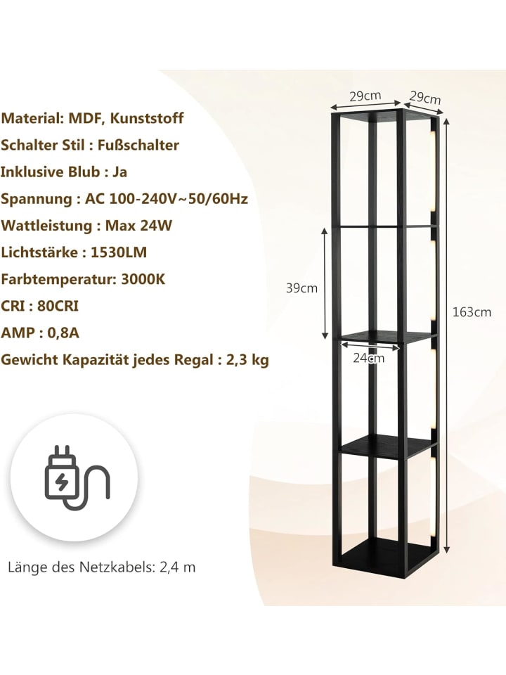 COSTWAY Stehleuchte Regal in Schwarz günstig kaufen 29 cm