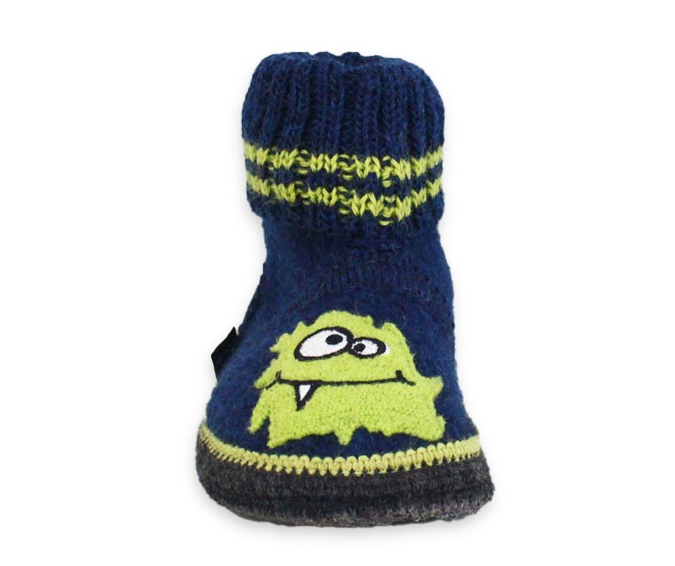 Beck Hüttenschuh Monster Hüttenschuhe (aus Österreich, warme Füße für Kita, Schule und Zuhause) sehr warm, rutschfeste Sohle, 100% atmungsaktive Schurwolle
