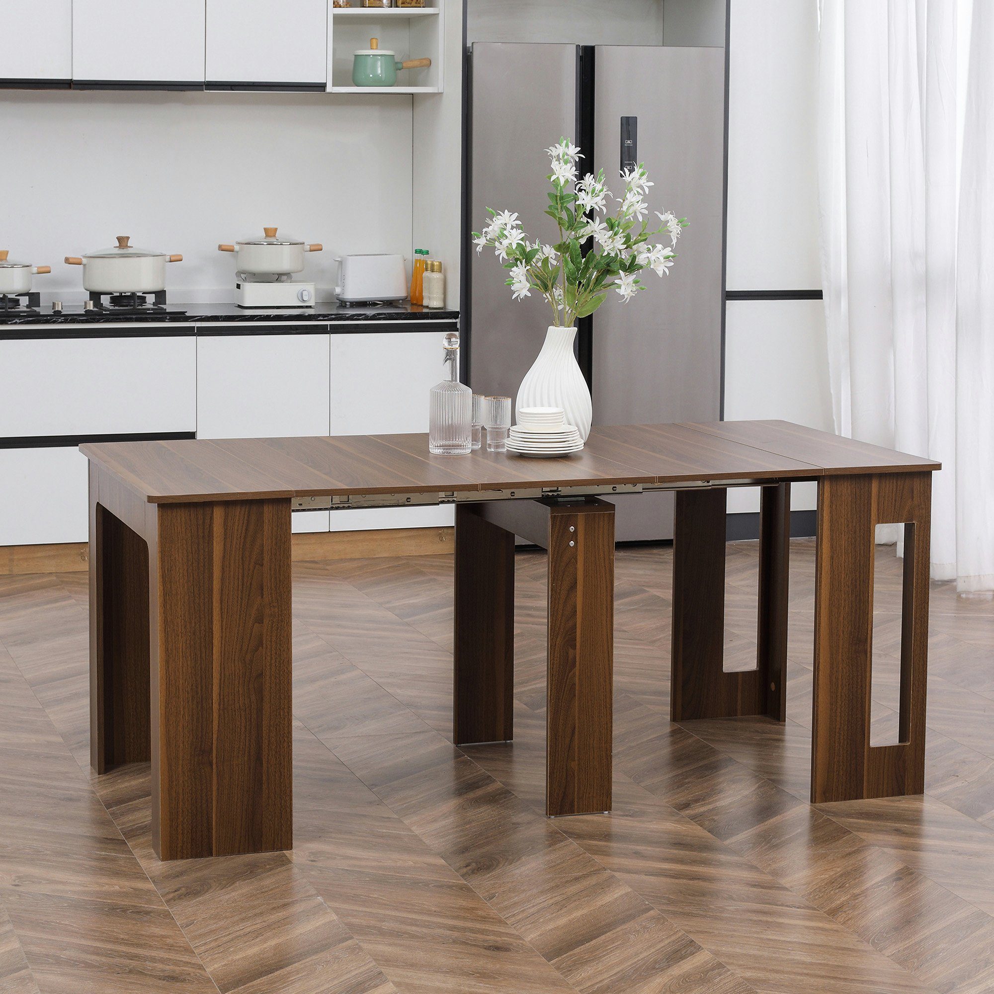 HOMCOM Klapptisch Esstisch, ausziehbar, glatte Oberfläche, 60-180 x 85 x 75cm (Set, 2-St., 1 x Esstisch), Breite 60-180 cm