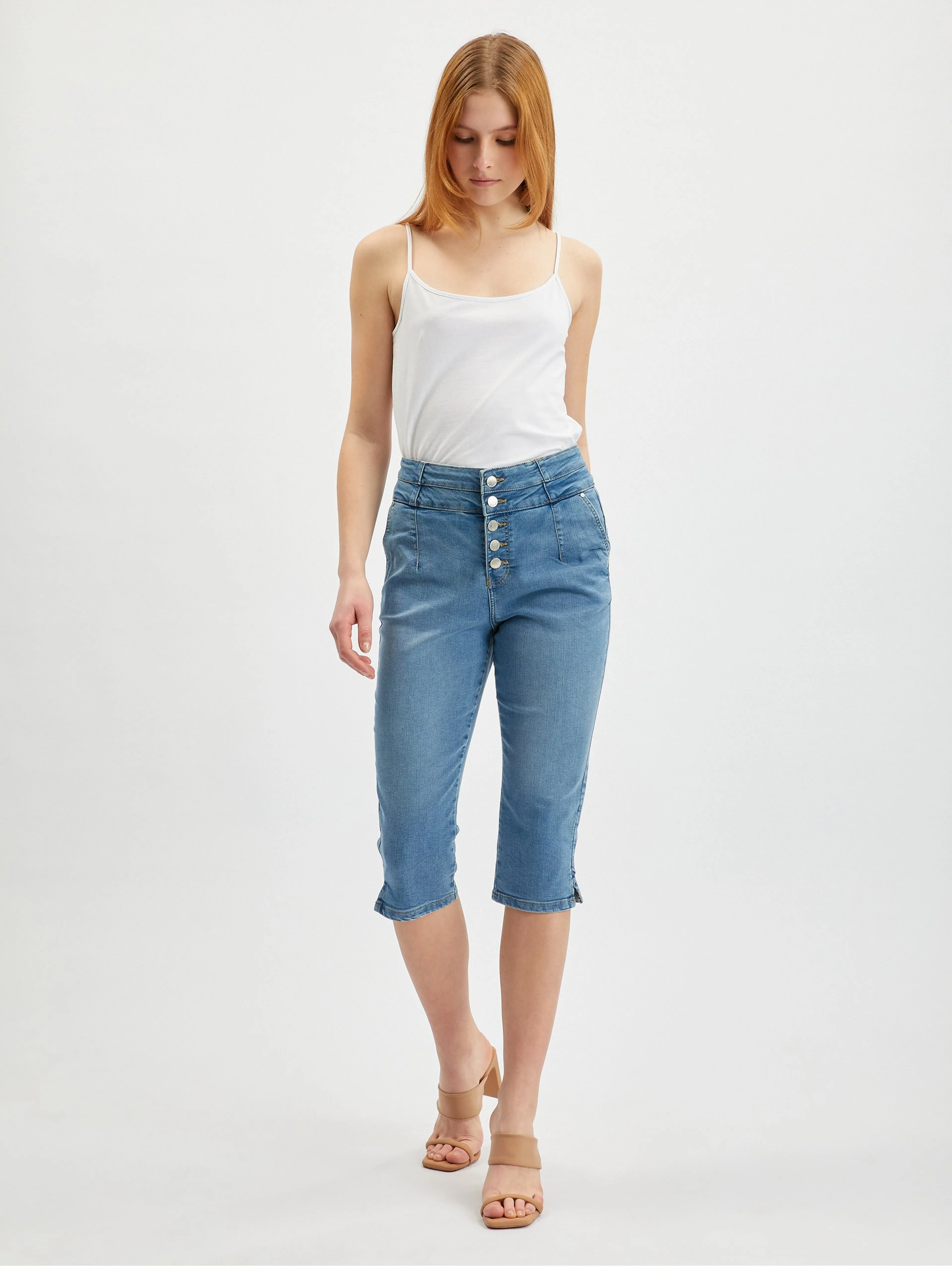 Blaue Damen-Cropped-Jeans mit schmaler Passform ORSAY