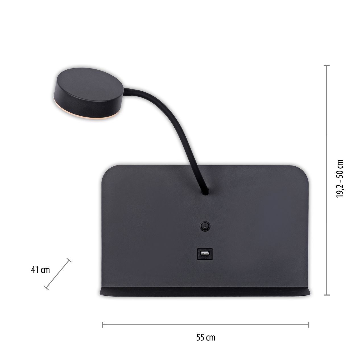 JUST LIGHT LeuchtenDirekt LED Wandleuchte BOARD, dreh- und schwenkbar, USB, 3000 K, Ablagefläche, Innenleuchte, IP20