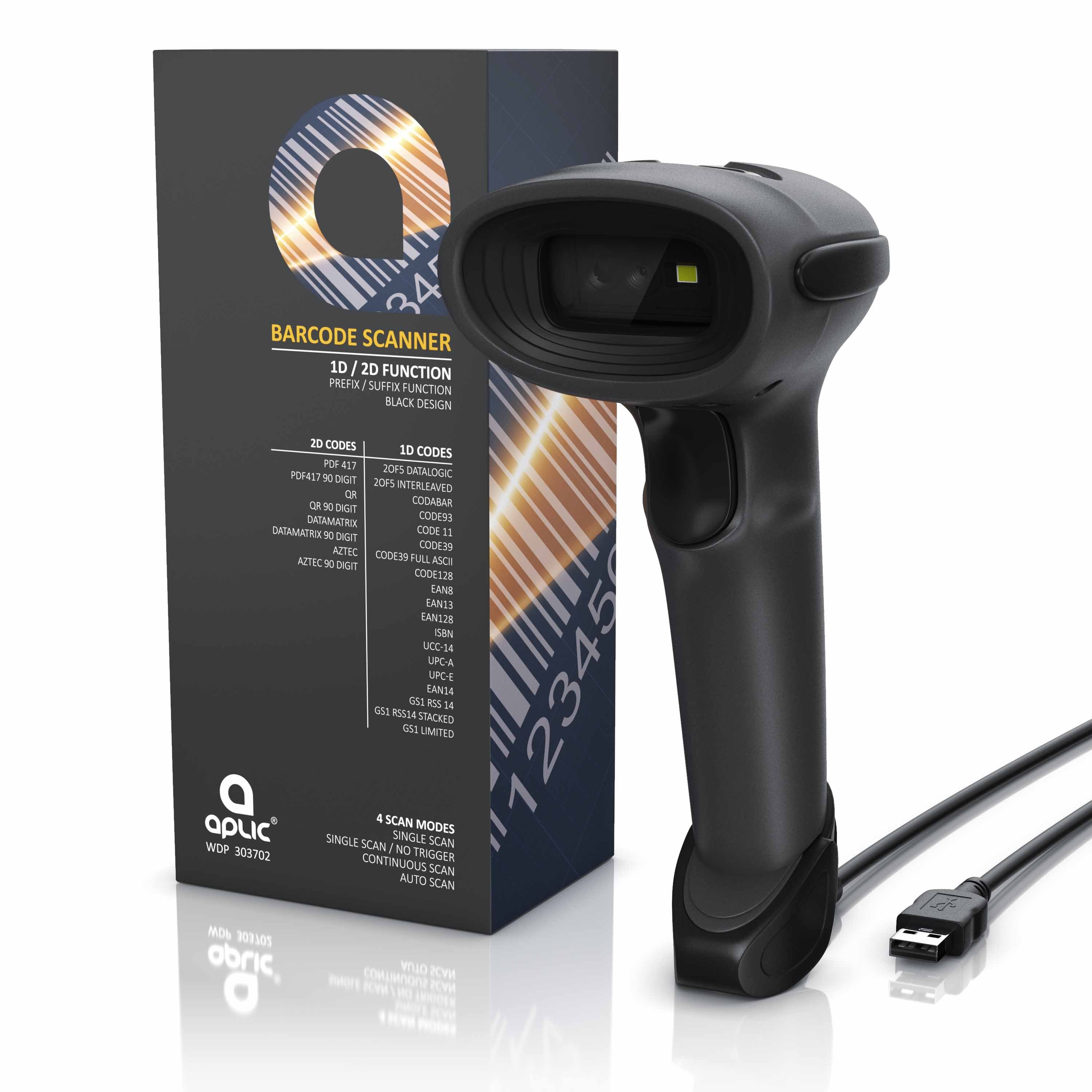 Aplic Handscanner, (USB Barcode Scanner kabelgebunden, 1D und 2D, Single Scan & Auto Scan)