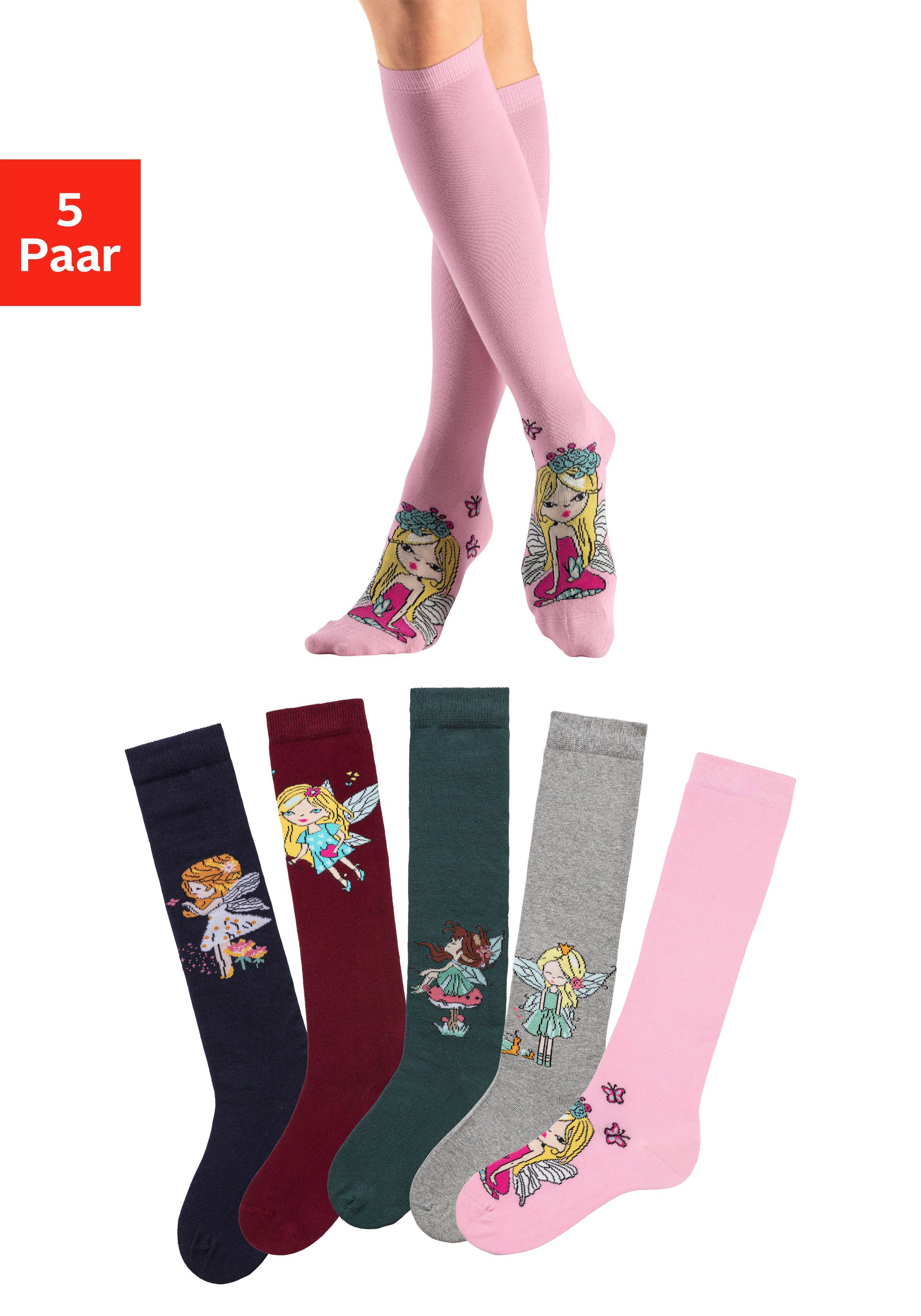 H.I.S Kniestrümpfe (Packung, 5-Paar) mit unterschiedlichen Feendesigns