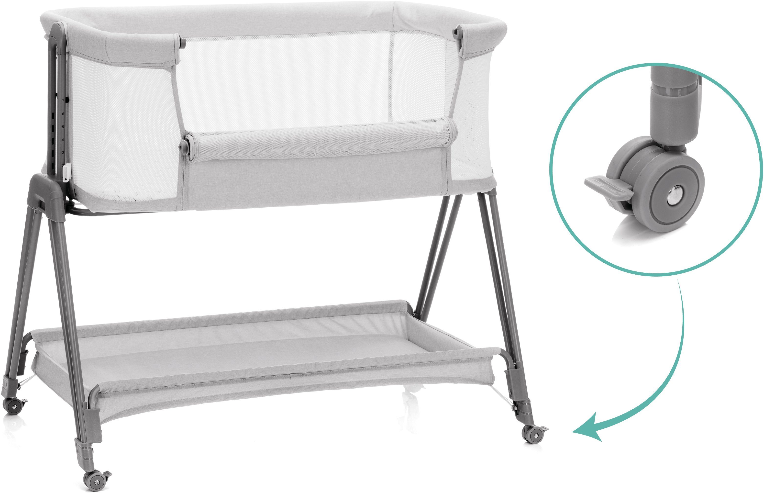 Fillikid Beistellbett Dream, stone, mit Reisetasche und Matratze