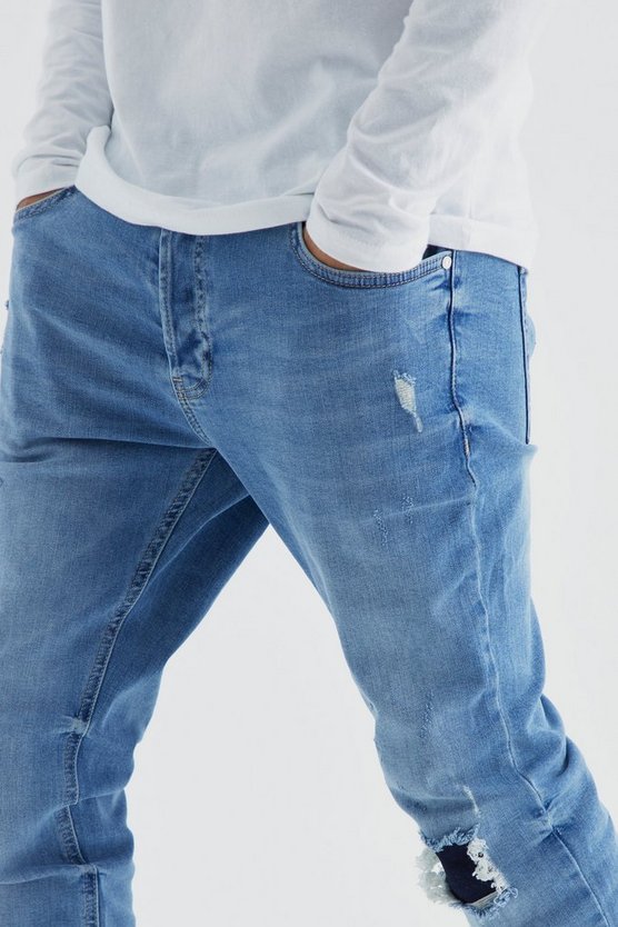Zerrissene gerippte Skinny Jeans