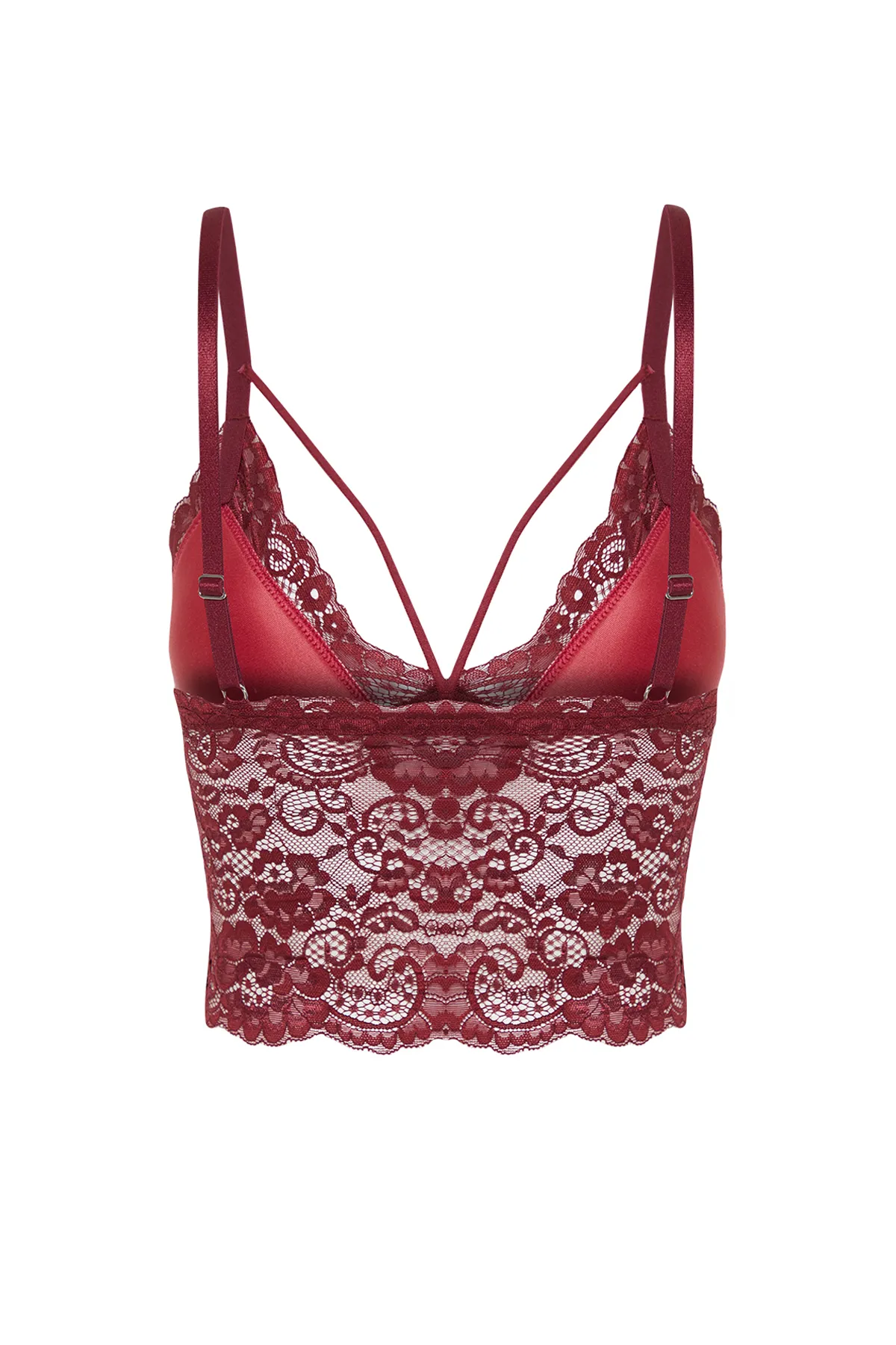 Trendyol Collection  Burgunderrotes, geripptes Spitzen-Bustier mit Seilriemen und dreieckigem Strickmuster THMAW21SU0050