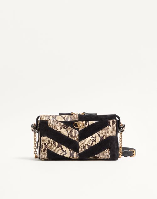 Valentino Garavani Panthea Lille Chevron Python og Ruskinds Skuldertaske