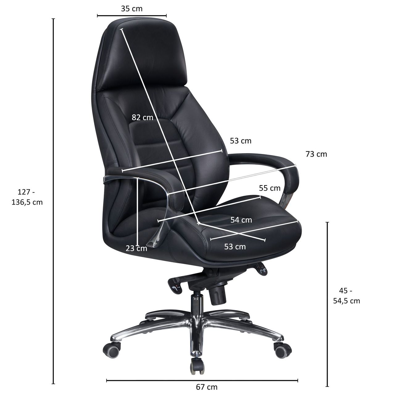 Amstyle Bürostuhl Echtleder Schwarz 120 kg