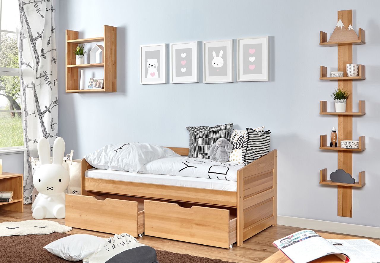Ticaa Sofabett MINI Micki Buche 80x160 cm Var 4 - mit 2er Schubkästen - inkl. Matratze
