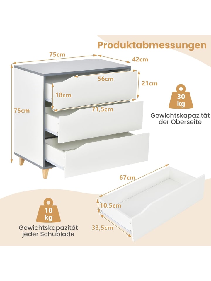COSTWAY Kommode mit Schubladen in Weiß günstig kaufen onesize