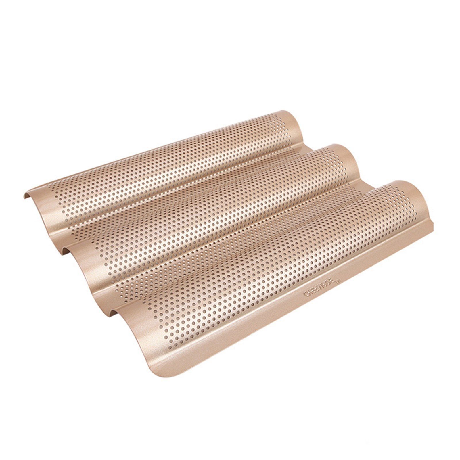 Chefmade Baguetteblech Backblech, Karbonstahl, (CHEFMADE, 3 Mulden Baguetteblech, 270x242x22mm, Champagnergold, antihaft- & silikonbeschichtet, Baguetteform, Ciabatta Backform, Backblech, Brötchenblech, perforiert, Karbonstahl, 1-St., Premium), Brotb