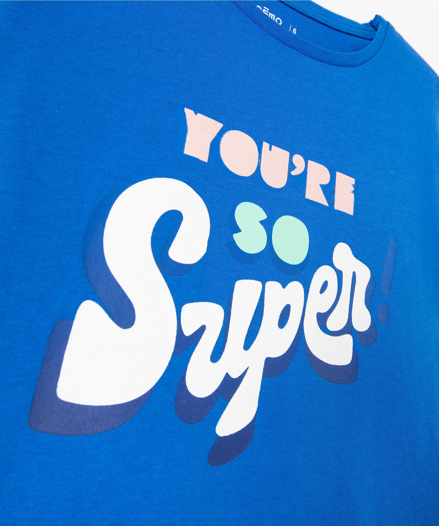 Tee-shirt fille ample à manches courtes avec motif pailleté bleu | GEMO