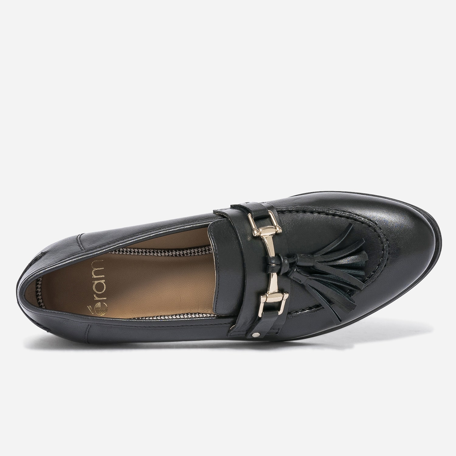 Mocassin noir en cuir avec pampilles