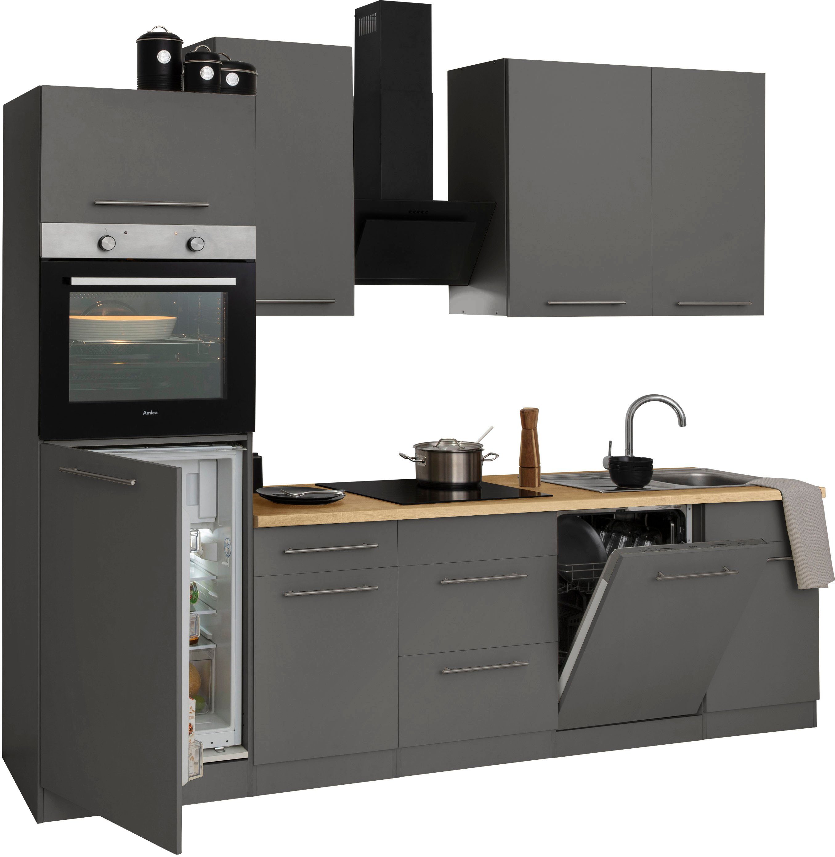 wiho Küchen Küchenzeile Unna, mit E-Geräten, Breite 280 cm