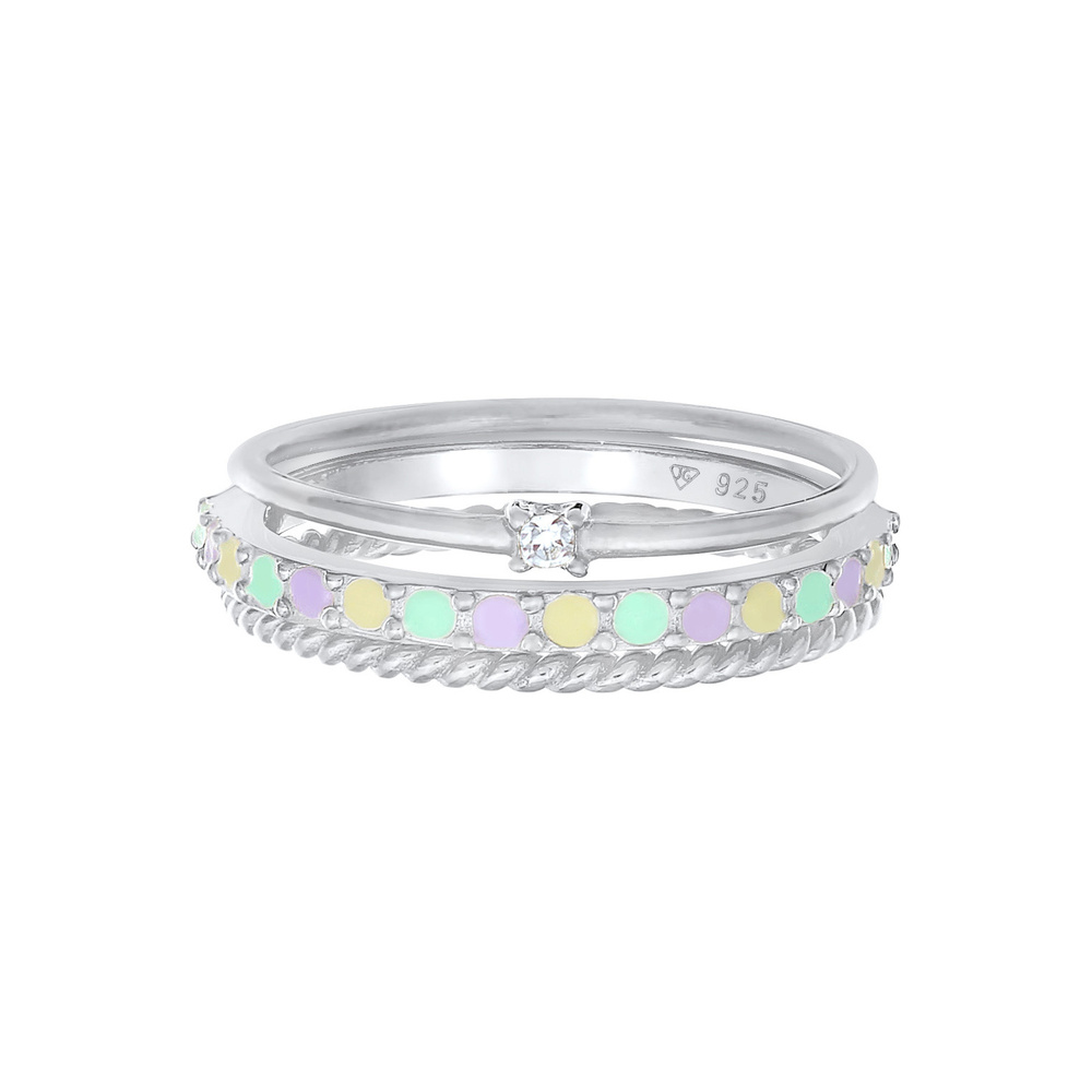 Elli Elli Bague Femmes Pile Set Moderne Solitaire Torsadé Tendance Multicolore avec Ém Bague