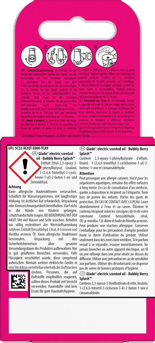 Lufterfrischer Duftstecker Bubbly Berry Splash Nachfüllpack, 20 ml