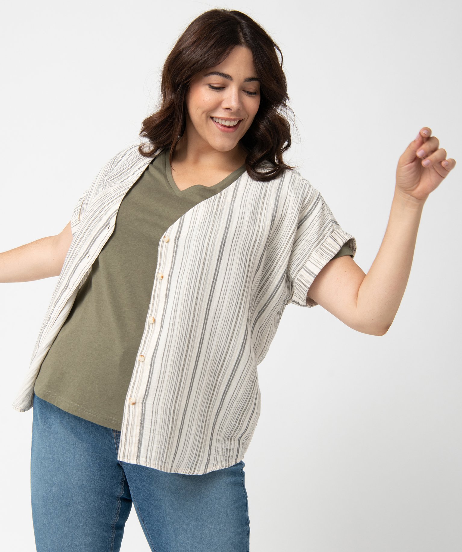 Blouse femme grande taille rayée à manches courtes  raye | GEMO