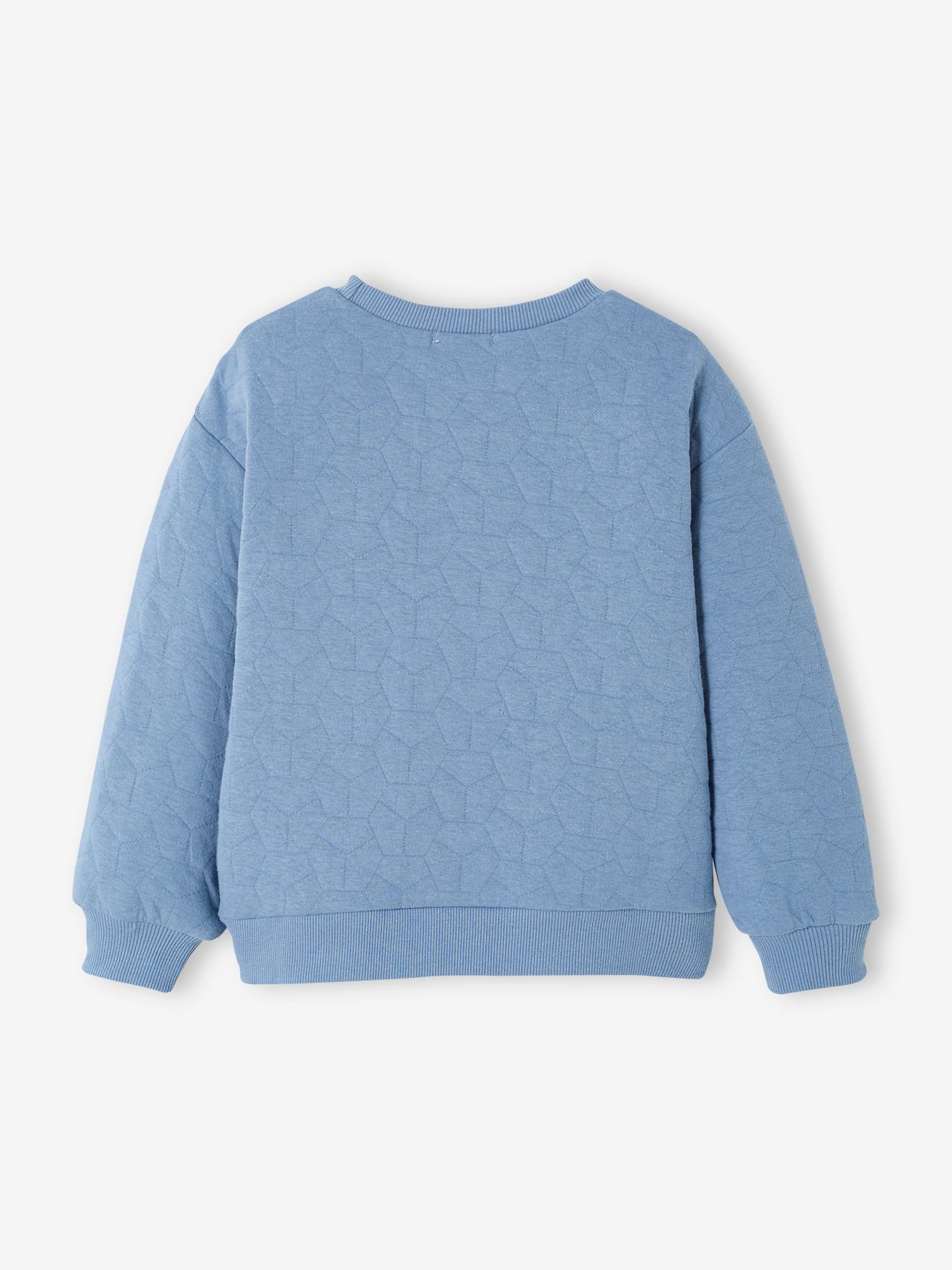 Sweat matelassé garçon badge fantaisie bleu grisé