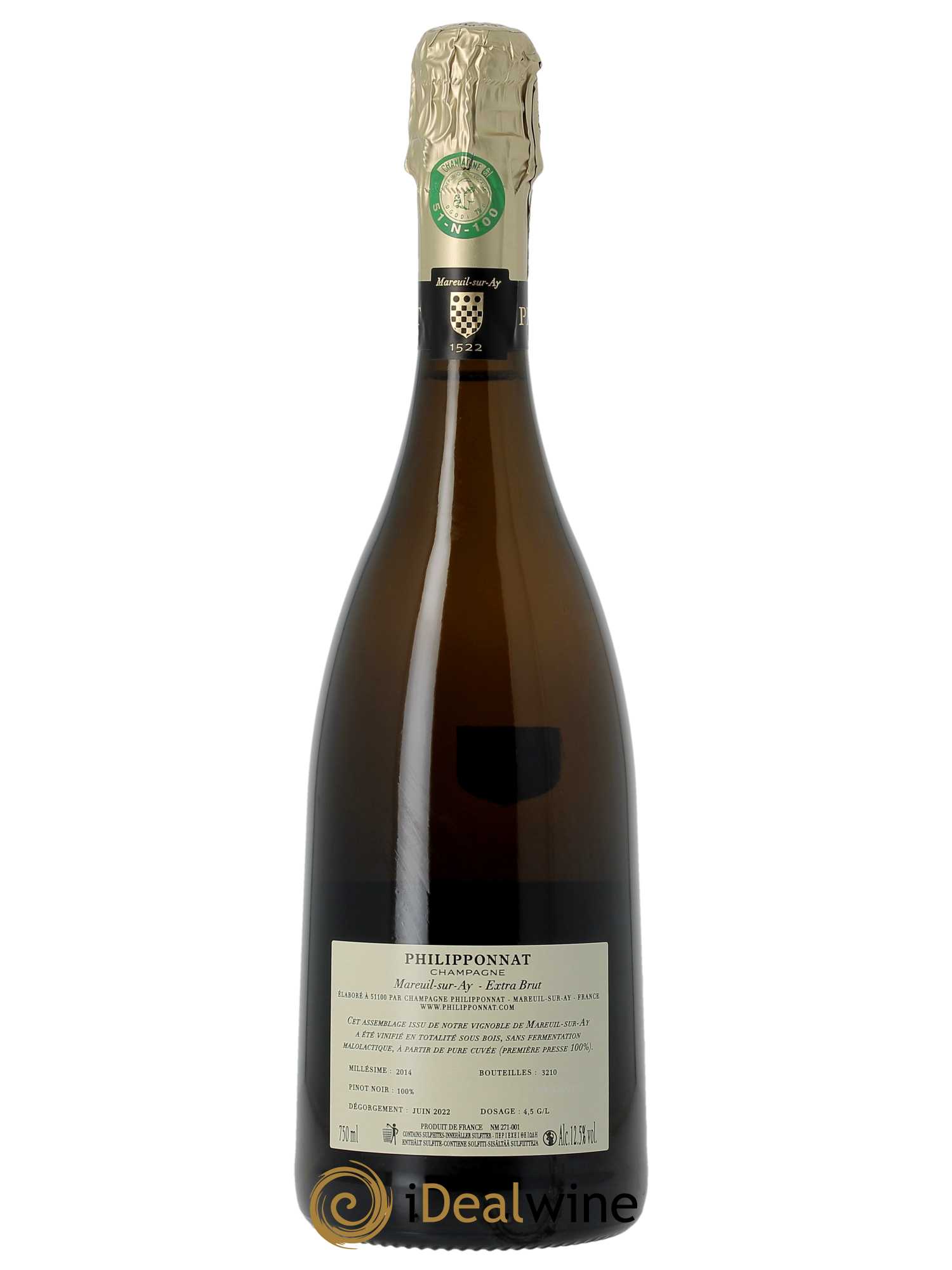 Mareuil-Sur-Ay Premier Cru Extra Brut Philipponnat  2014 - Lot de 1 Bouteille