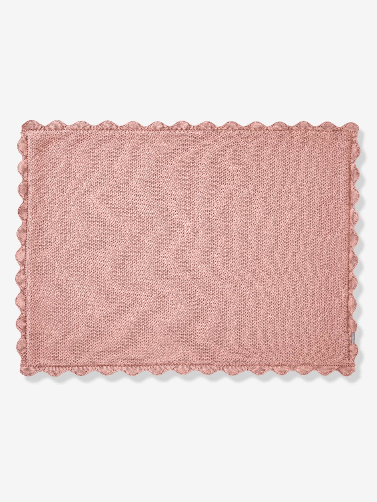 Couverture bébé tricot point de riz en coton bio* rose