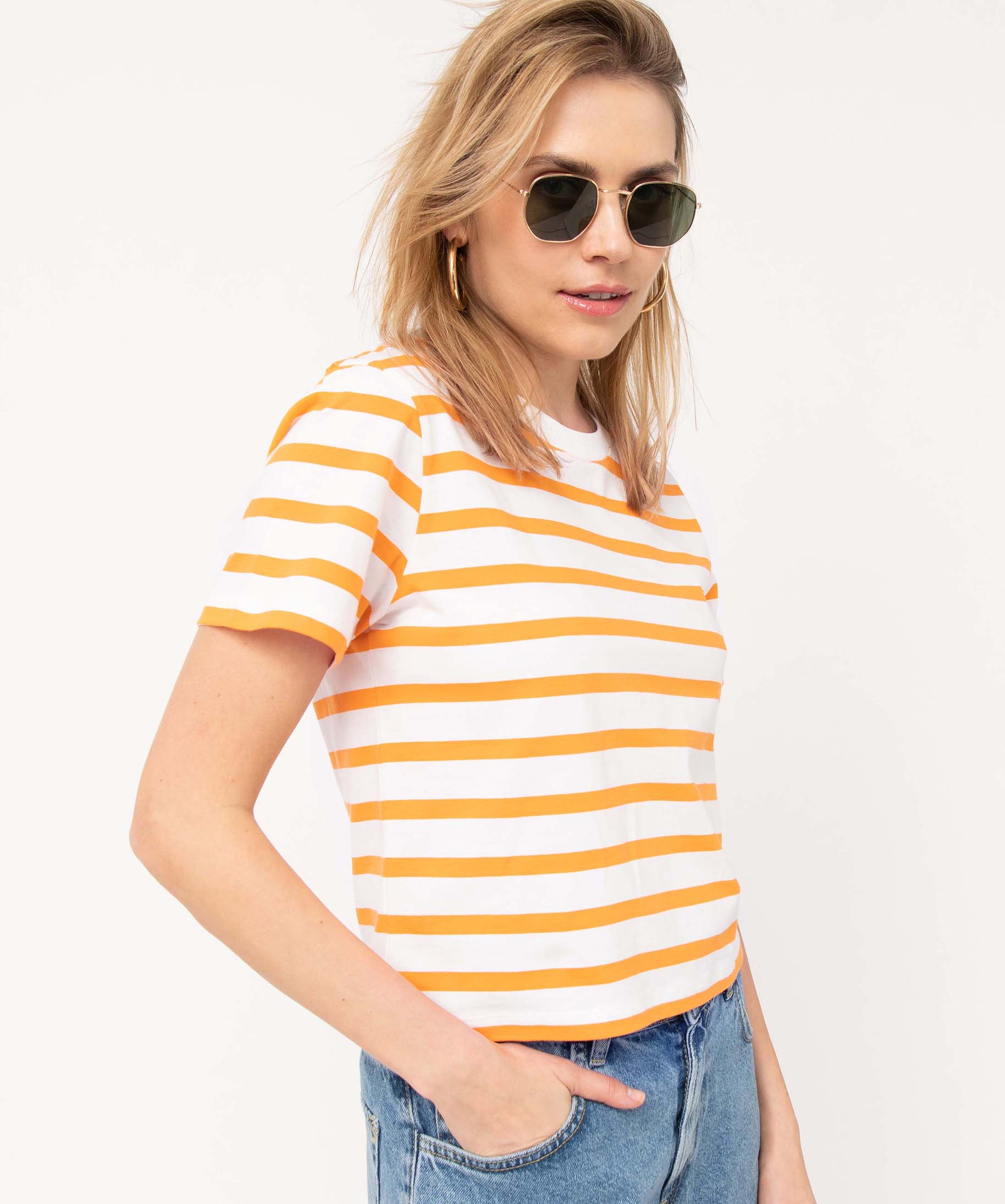 Tee-shirt femme rayé coupe ample et courte raye | GEMO