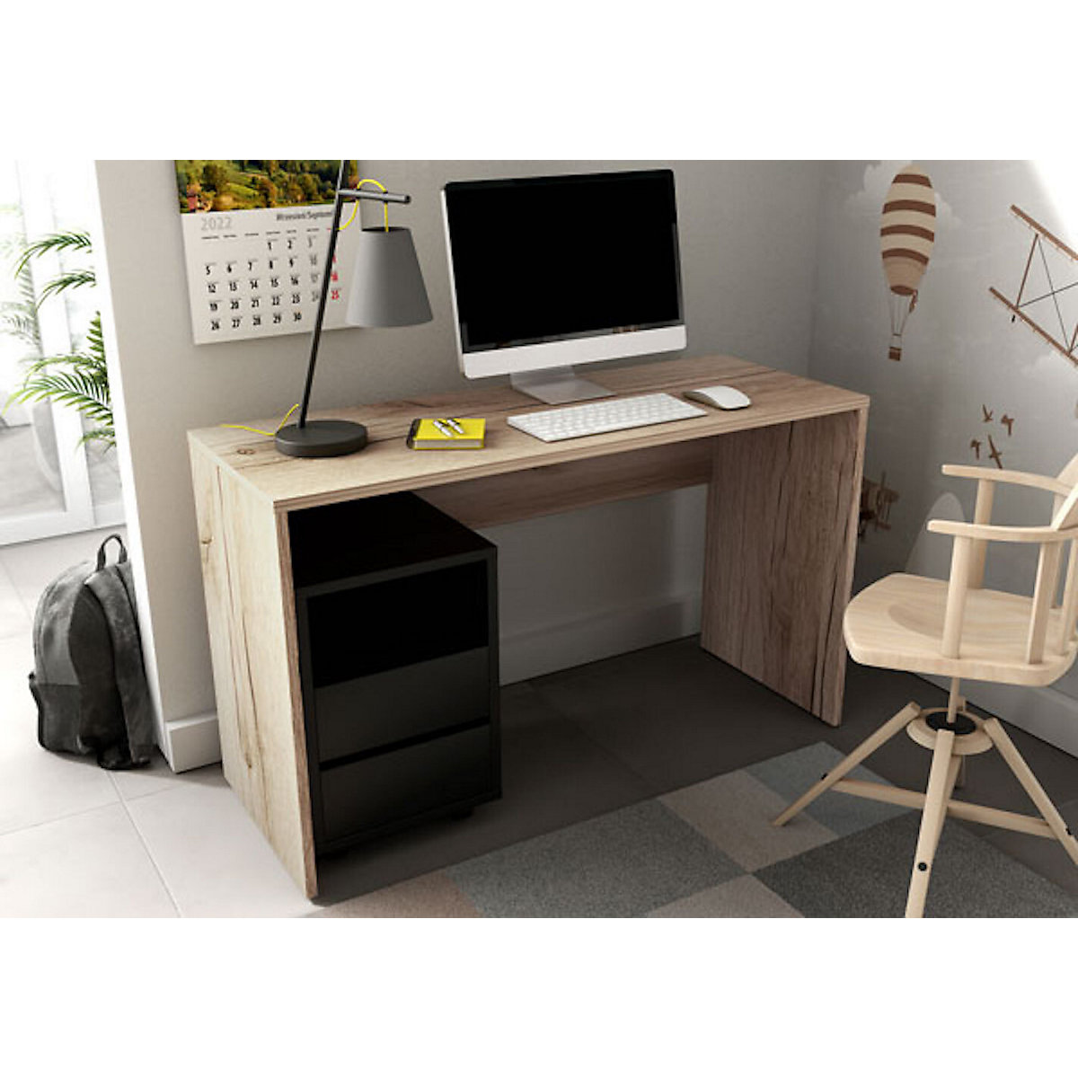 Schreibtisch Computertisch Apia 130x50x75cm mit Rollcontainer