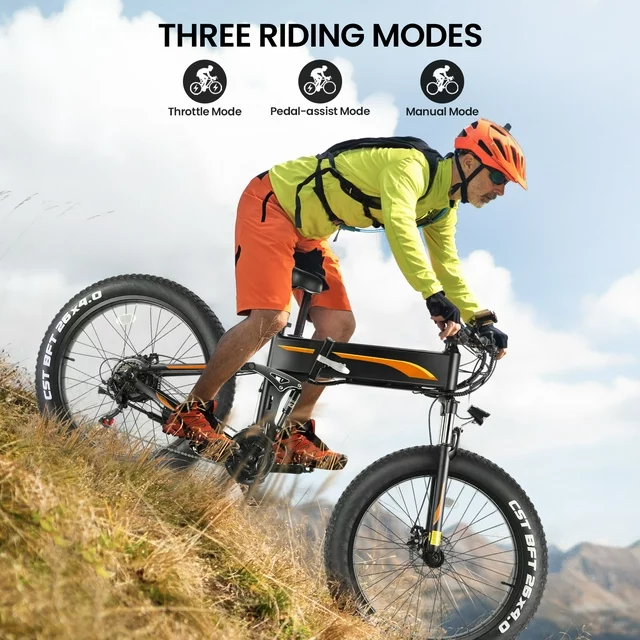 Funcid Electric Bike, 26x4 Fat Tire Electric Bike for Adults 500W Ebike Foldable Adult Electric Mountain Bicycles with 48V 10Ah Battery