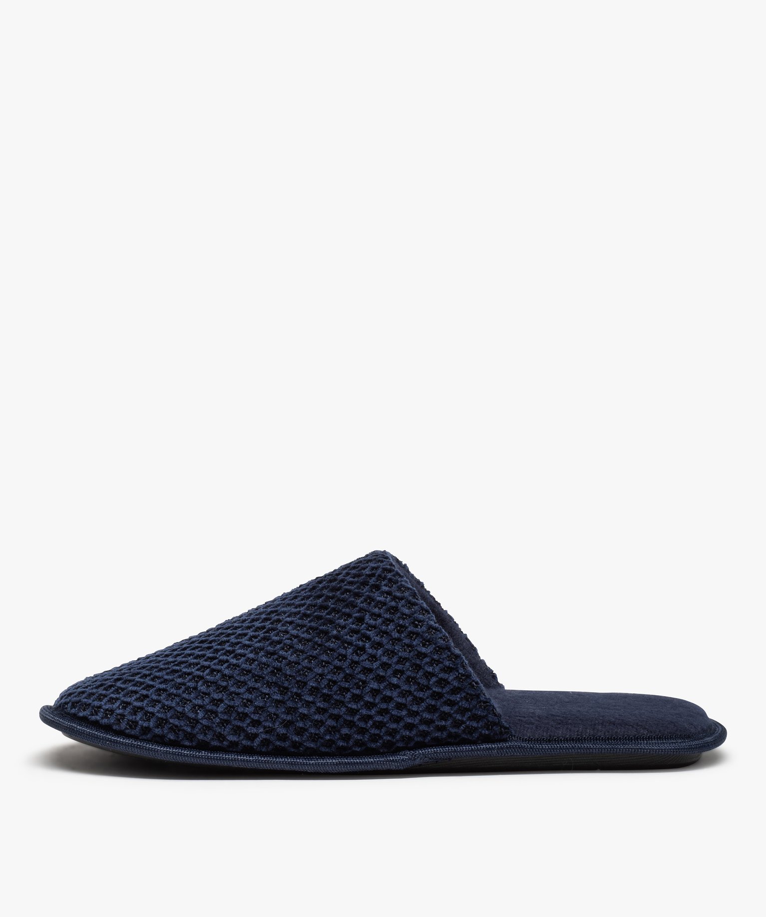 Chaussons homme mules unies en maille de velours bleu | GEMO