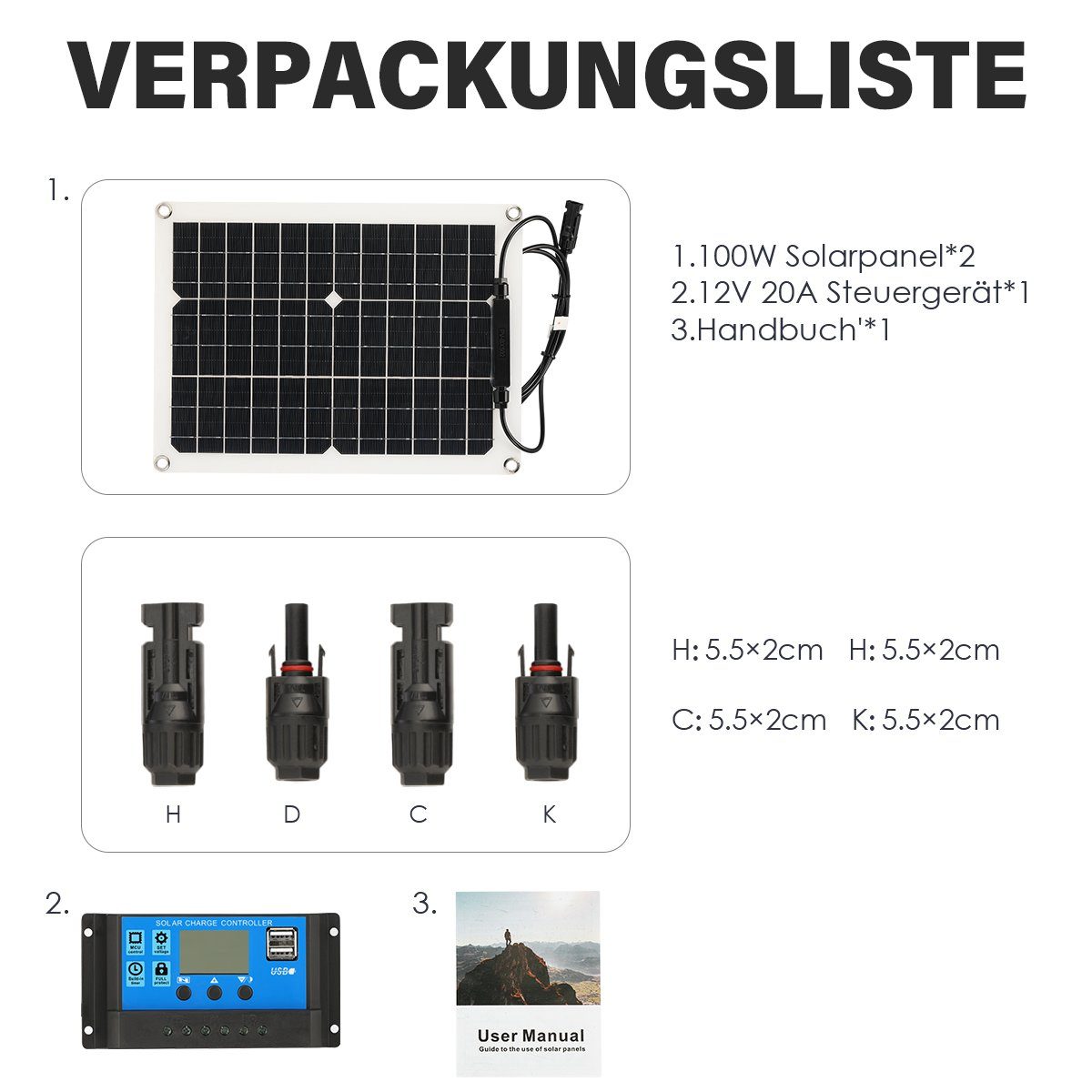 iscooter Solarmodul 200W Solarpanel Monokristallines Solarstrom-Kit, IP65, 200,00 W, Solarstrom-Kit, Solarpanel Stromerzeuger Solaranlage