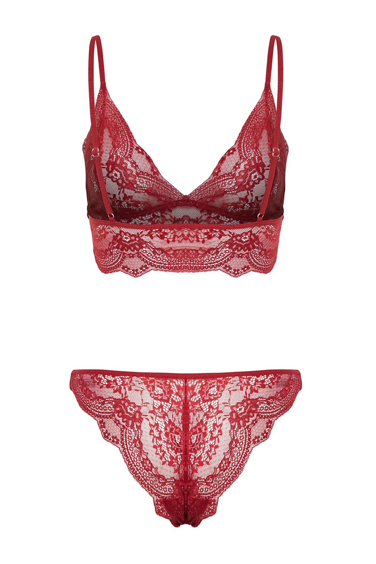Trendyol Collection  Burgunderrotes Dessous-Set aus Strick mit unbedeckten Spitzenriemen THMSS24CC00030