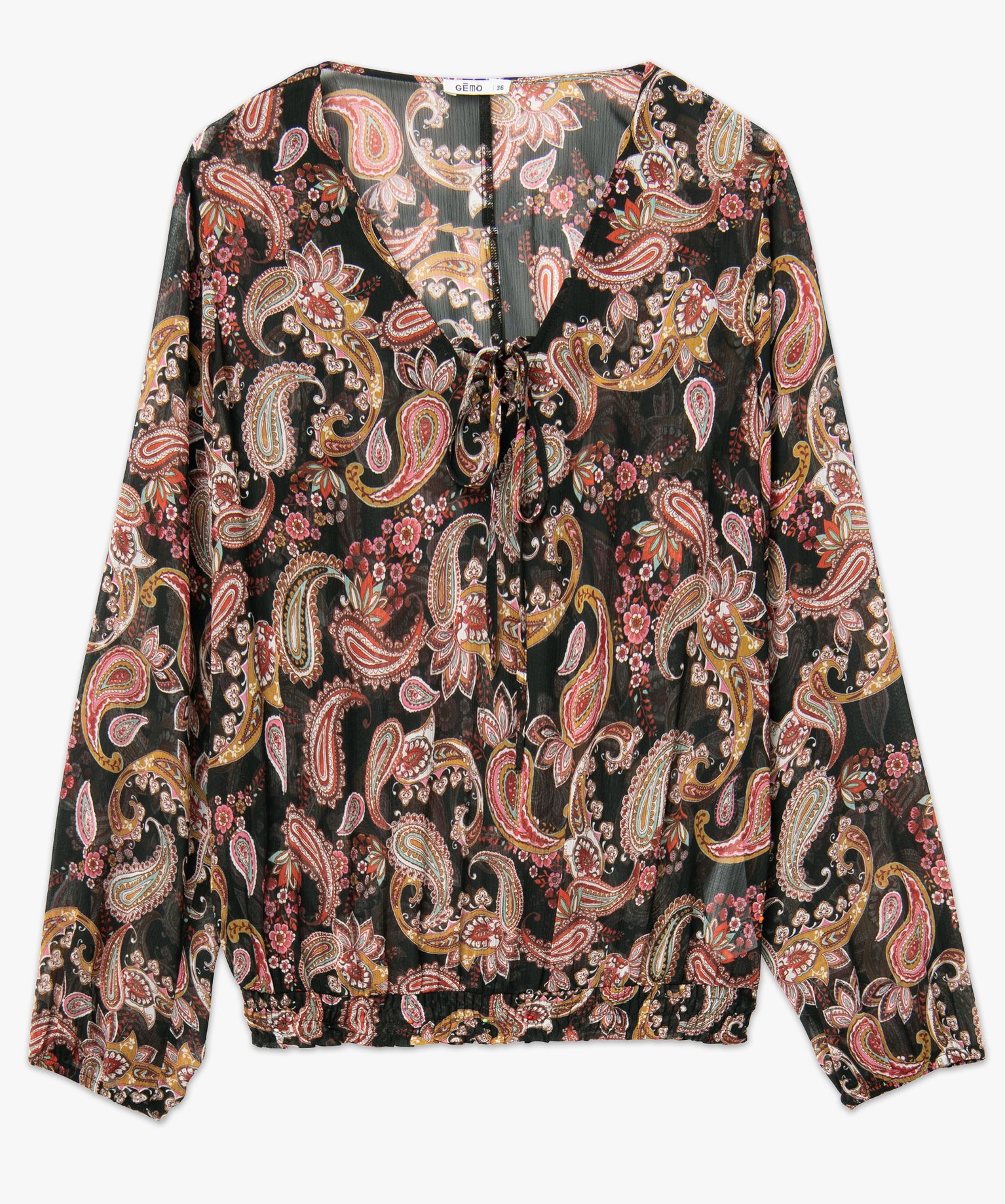 Blouse femme en voile imprimé avec finitions élastiques imprime | GEMO