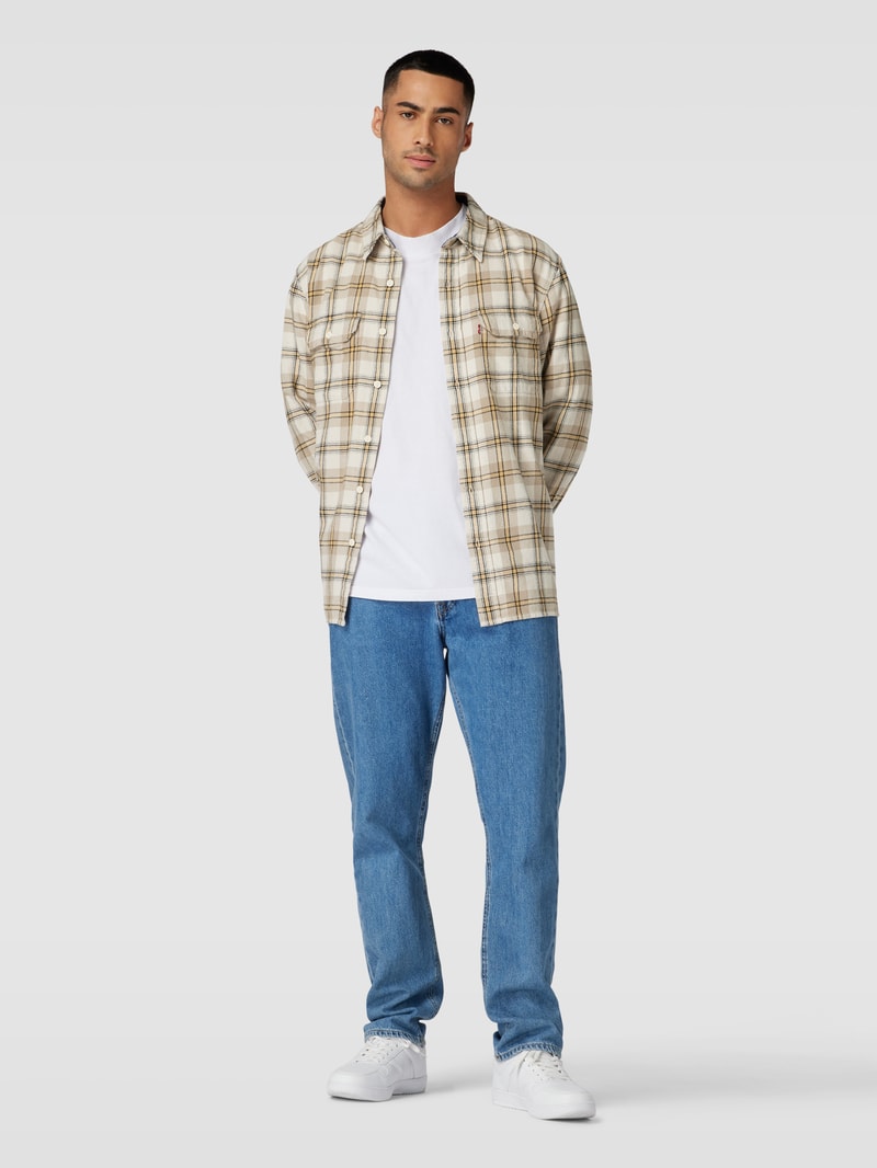 Relaxed Fit Freizeithemd mit Gitterkaro Modell 'CLASSIC WORKER' in hellbraun meliert