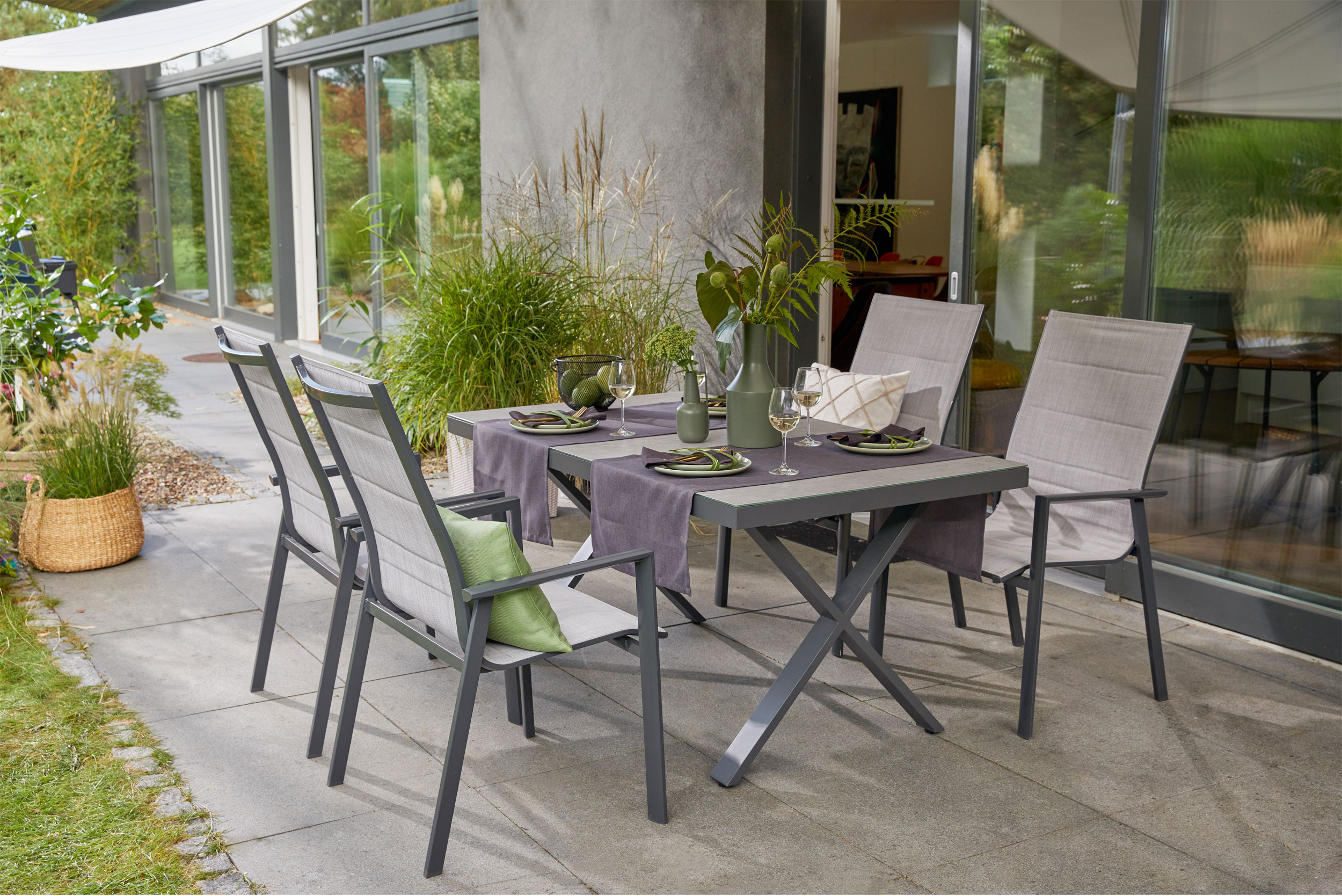 OUTDOORGartentisch X-Fuß 3D Glas