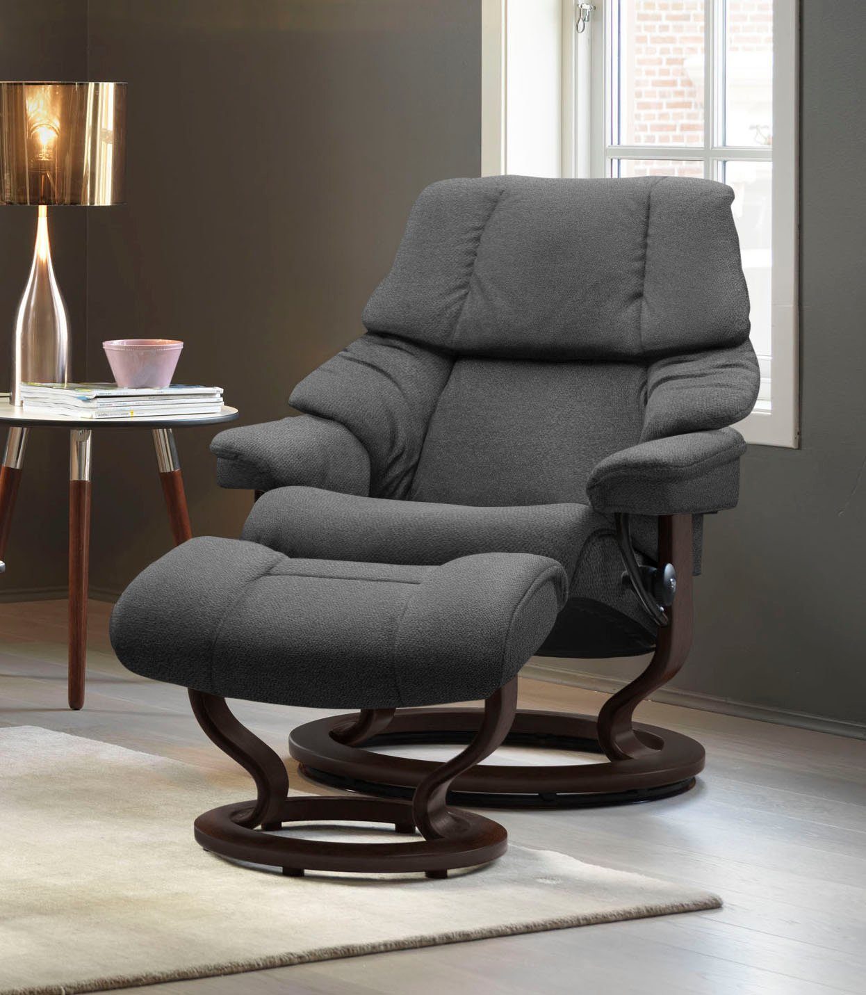 Stressless® Relaxsessel Reno (Set, Relaxsessel mit Hocker), mit Hocker, mit Classic Base, Größe S, M & L, Gestell Braun