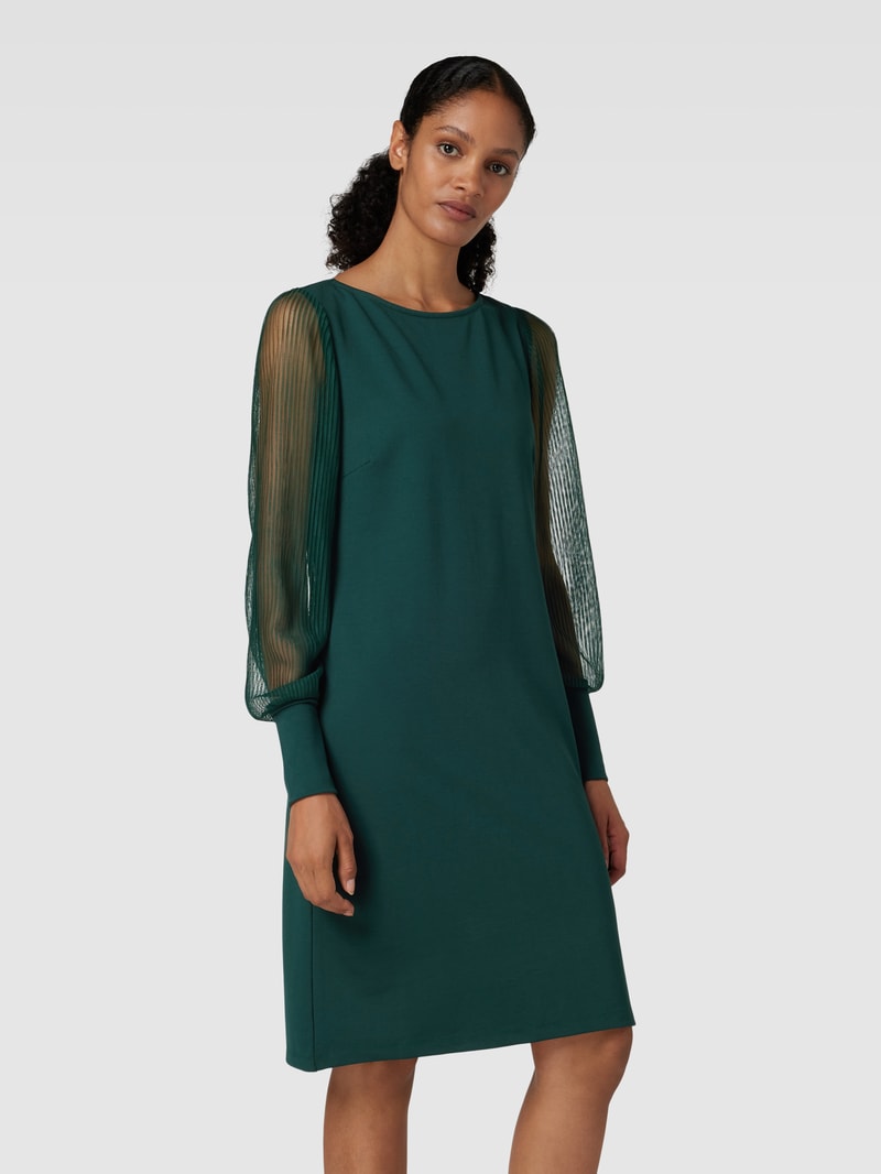 Knielanges Kleid mit Ärmeln aus transparentem Material in dunkelgrün