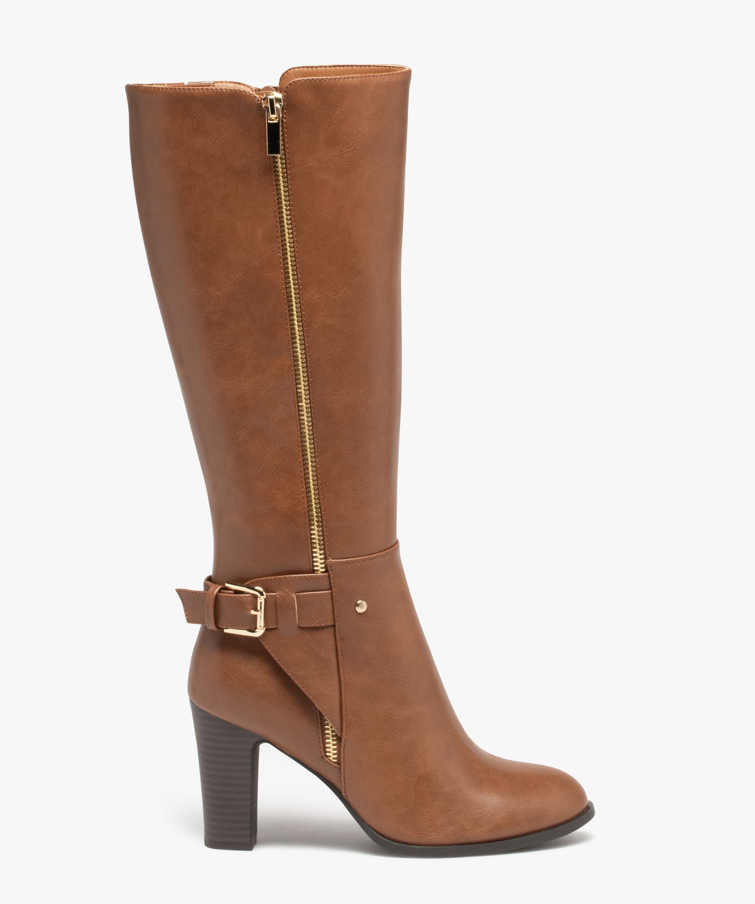 Bottes femme zippées à haut talon avec bride à la cheville camel | GEMO