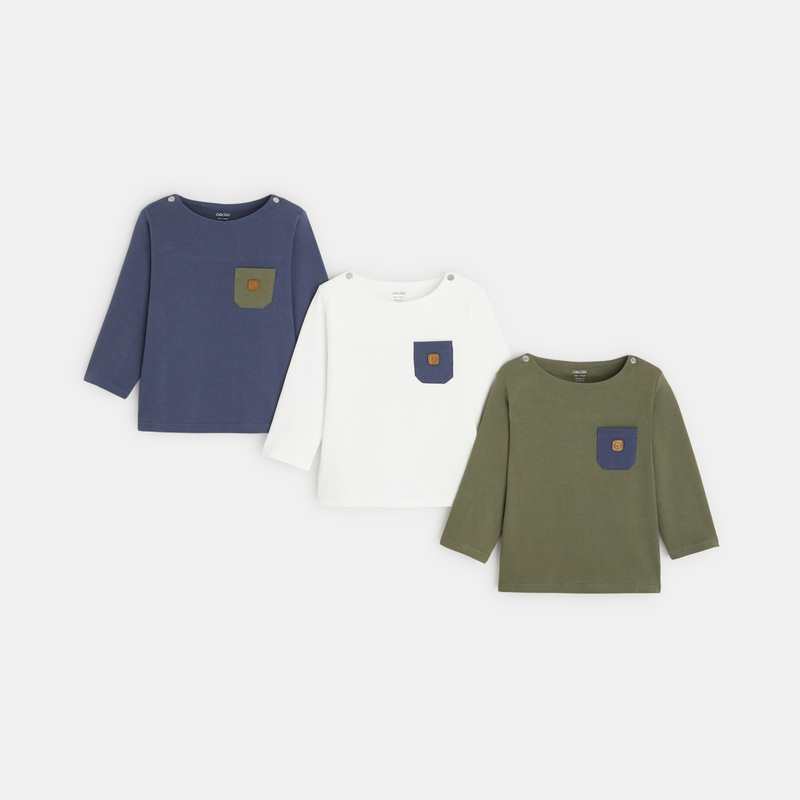 T-shirt maille uni (lot de 3) vert bébé garçon