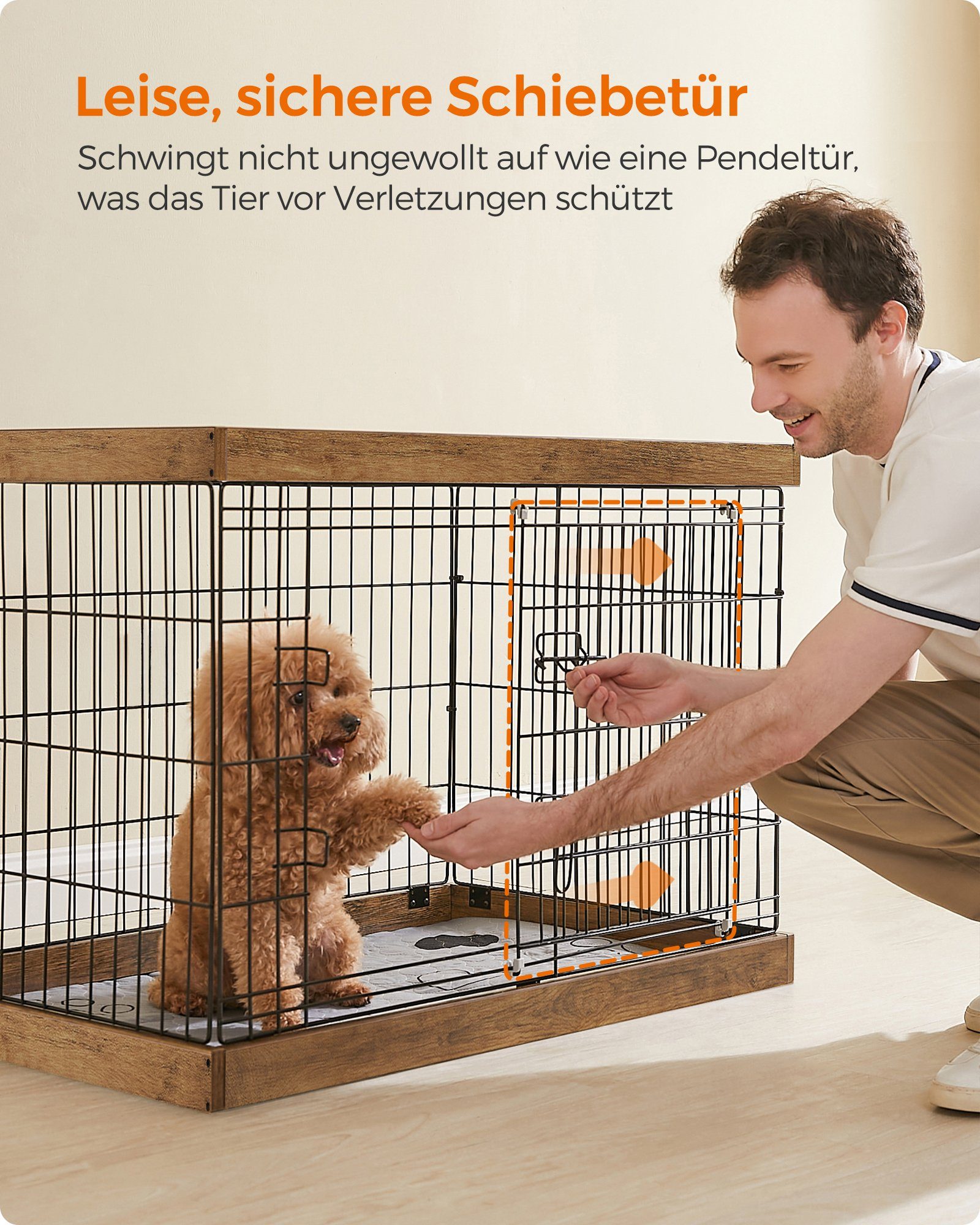 FEANDREA Hundekäfig, L-XXL, Stahl-Gitter, Schiebetür mit 2 Riegeln