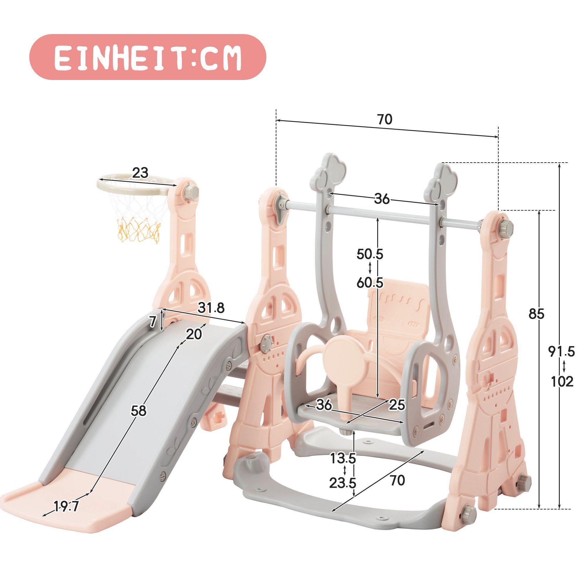 REDOM Indoor-Rutsche 4 in 1 Rutsche Kinderrutsche Fun-Slide Schaukel mit Basketballkorb, (Schaukel Rutsche Gartenrutsche mit Rutschbahn), für 1-6 Jahre Kinder Indoor & Outdoor