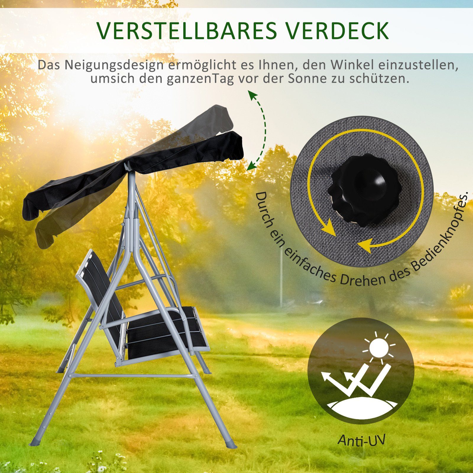 Outsunny Hollywoodschaukel Hollywoodschaukel, 3-Sitzer, Set, 1 tlg., 1 x Hollywoodschaukel, inkl. Sonnendach