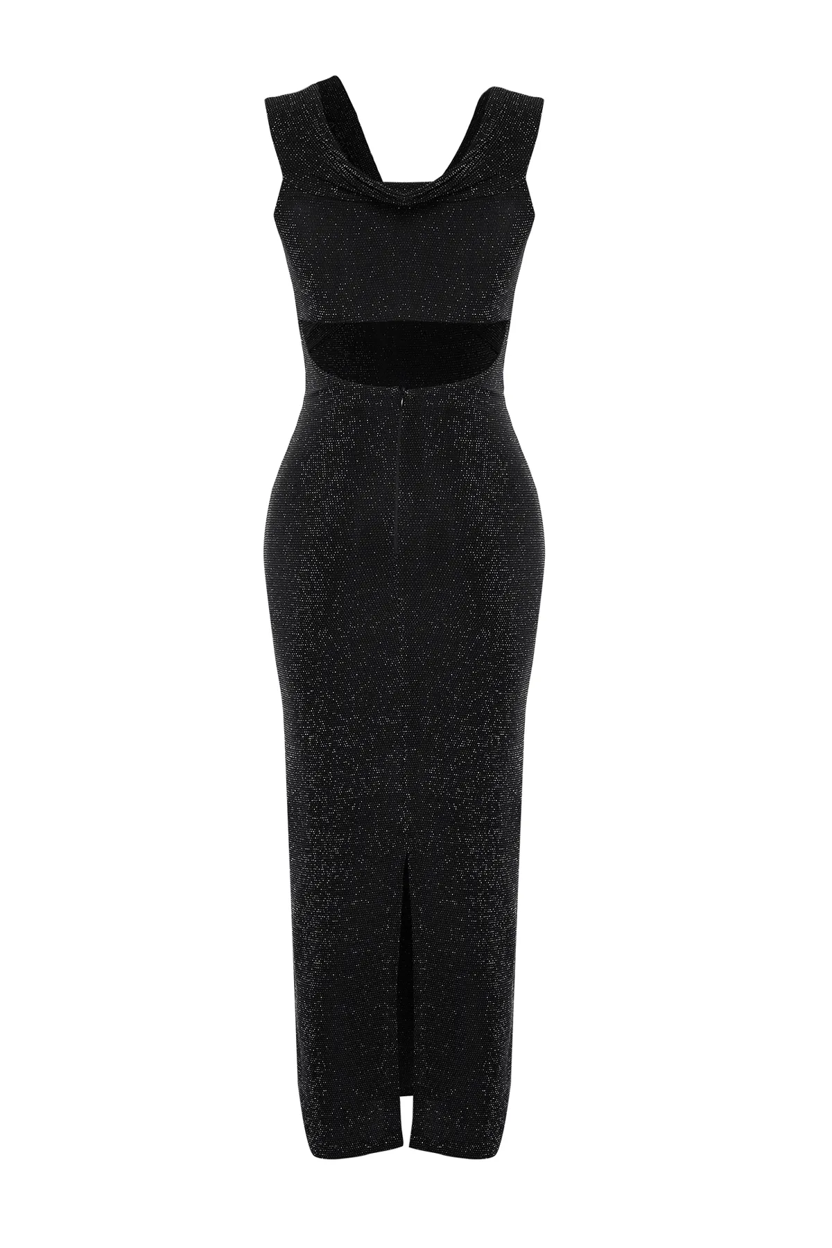 Trendyol Collection  Schwarz-Graues, tailliertes, glitzerndes Fenster/Ausschnitt, detailliertes glitzerndes, elegantes Abendkleid TPRSS24EL00033