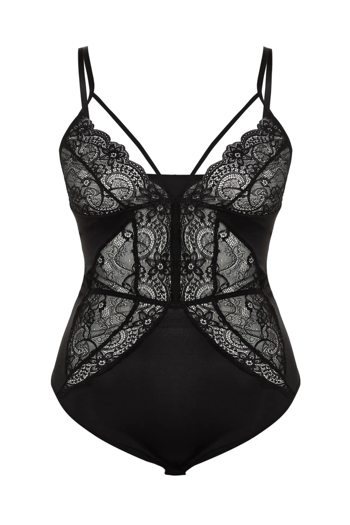 Trendyol Curve  Schwarzer Spitzen-Body mit Details TBBSS23CS00000