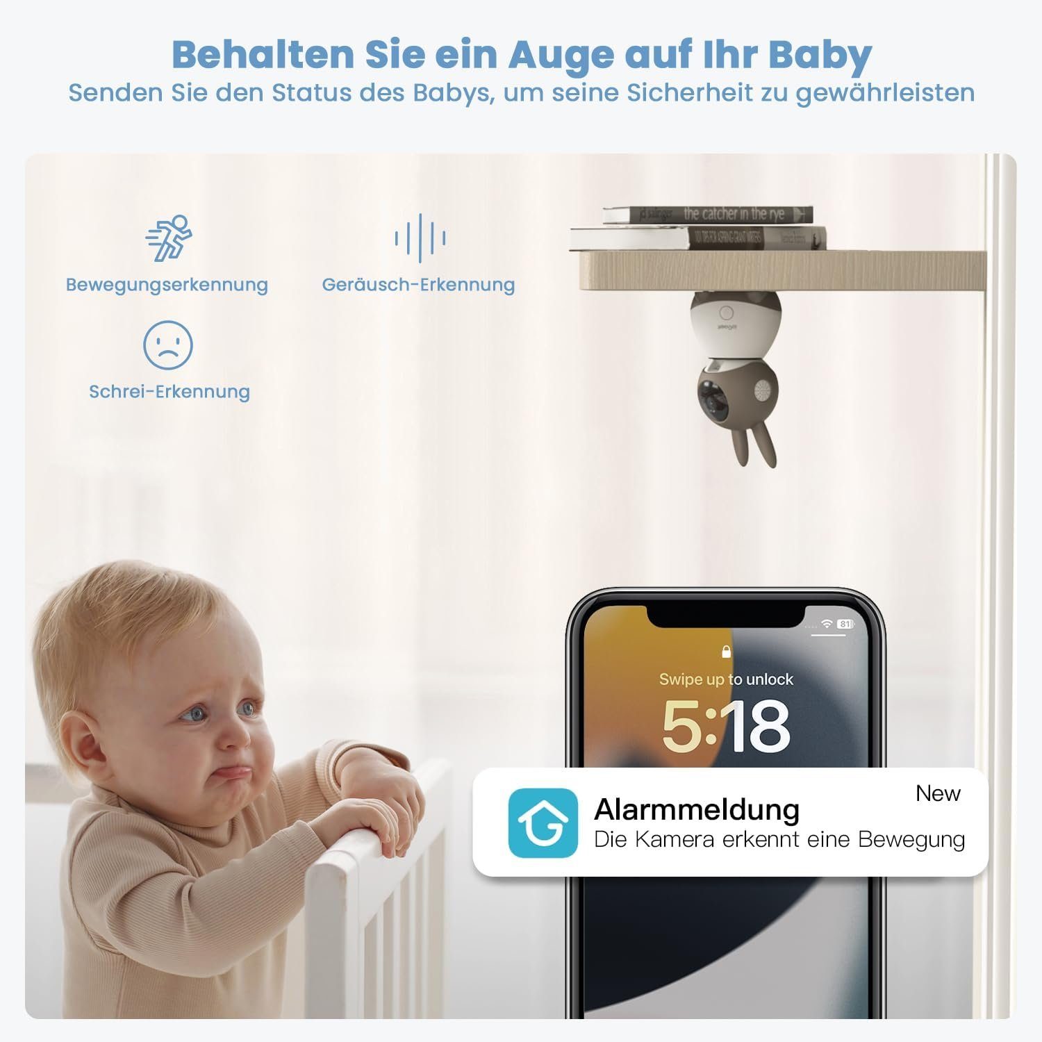 ieGeek Babyphone Babyphone mit Kamera 2K 3MP 5 Zoll WLAN Video babyfone PTZ 355°, 5