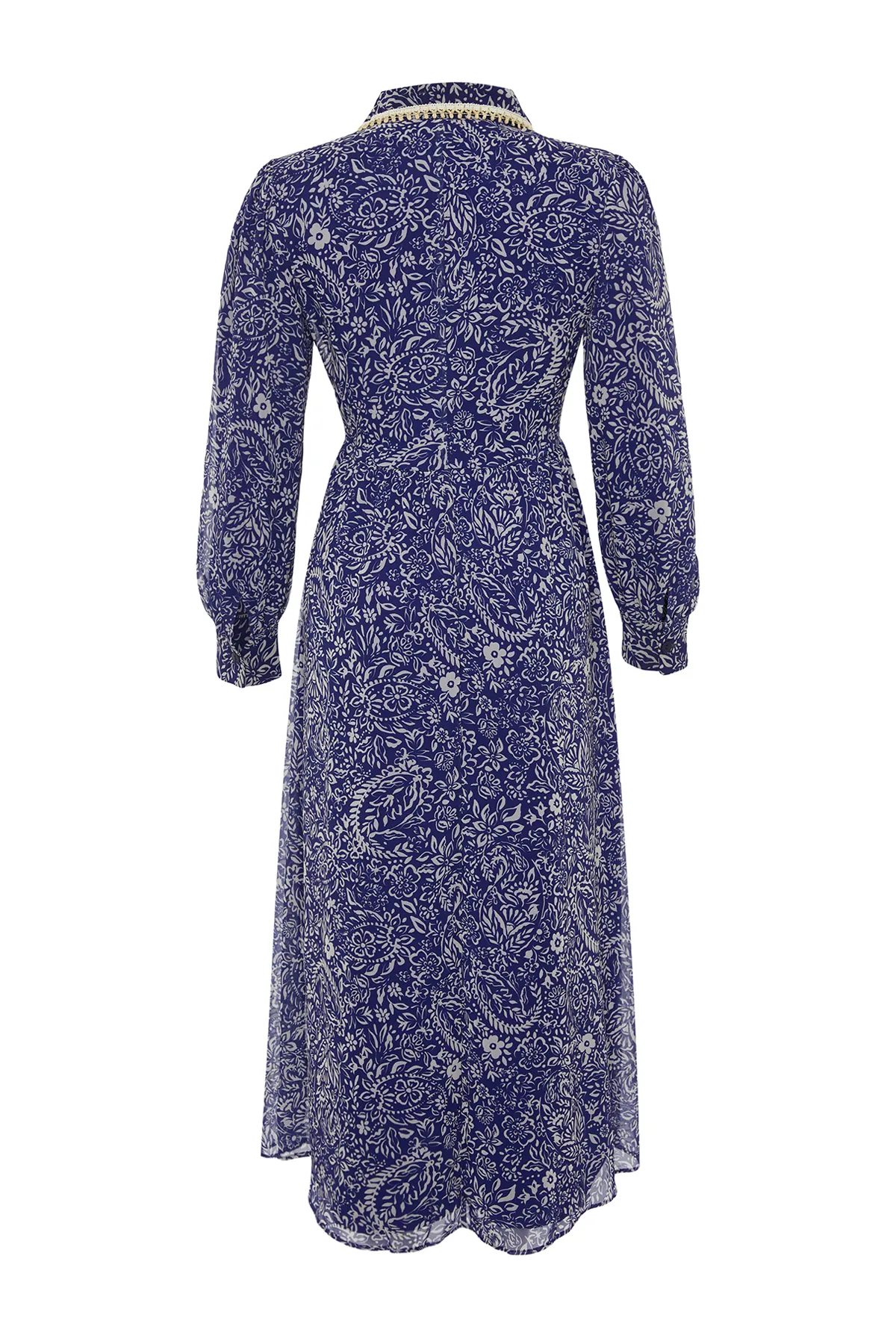 Trendyol Modest  Blaues Kleid aus Chiffon mit Blumenkragen und detailliertem Futter TCTSS24EB00033