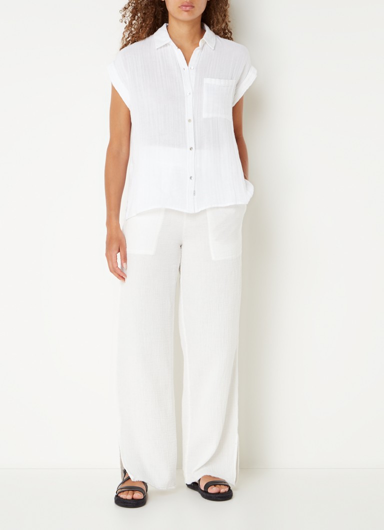 Rails  Leon mid waist straight fit broek van biologisch katoen met structuur