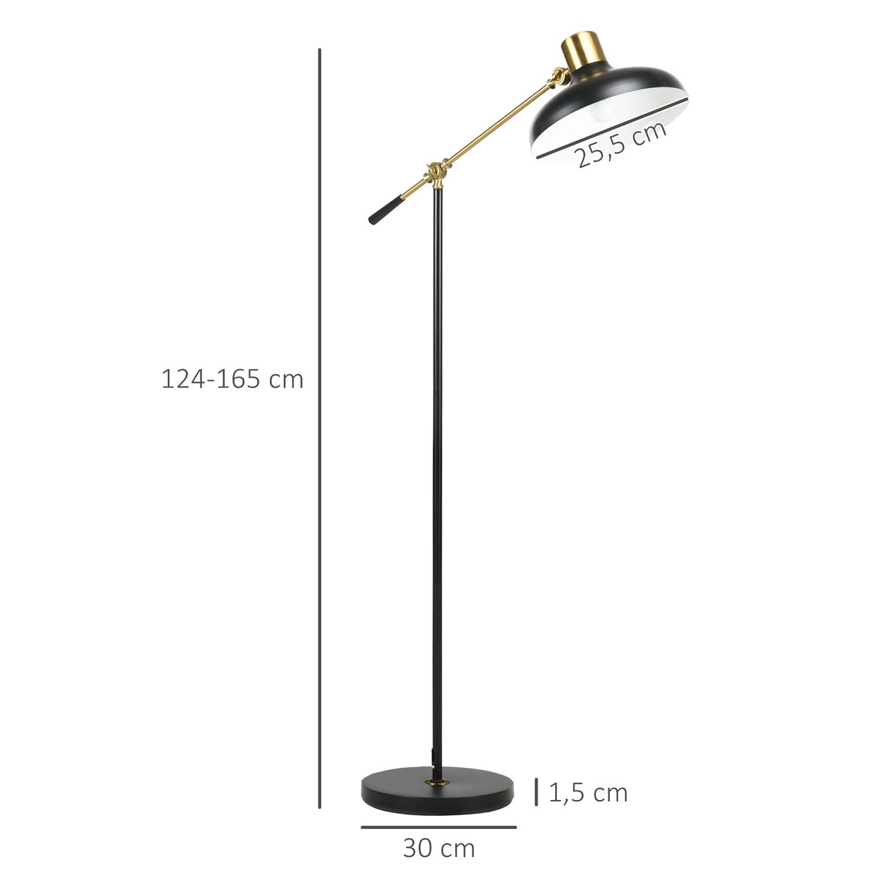 HOMCOM Stehlampe, Höhenverstellbaerr Standlampe, 40 W schwenkbar Stehleuchte