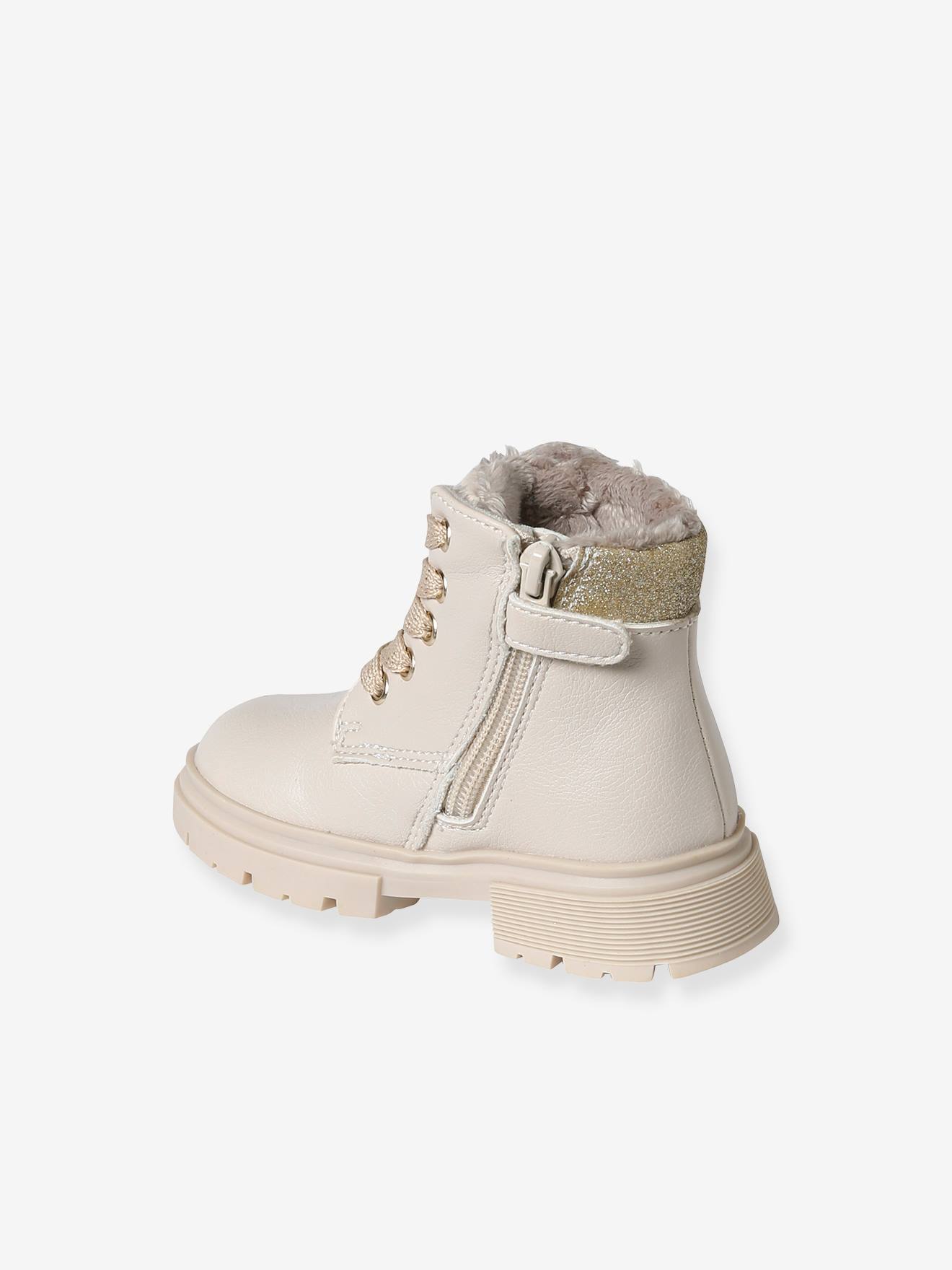 Boots fourrées lacées et zippées bébé écru