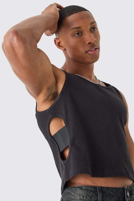 Geripptes Muscle-Fit Tanktop mit Seitenstreifen