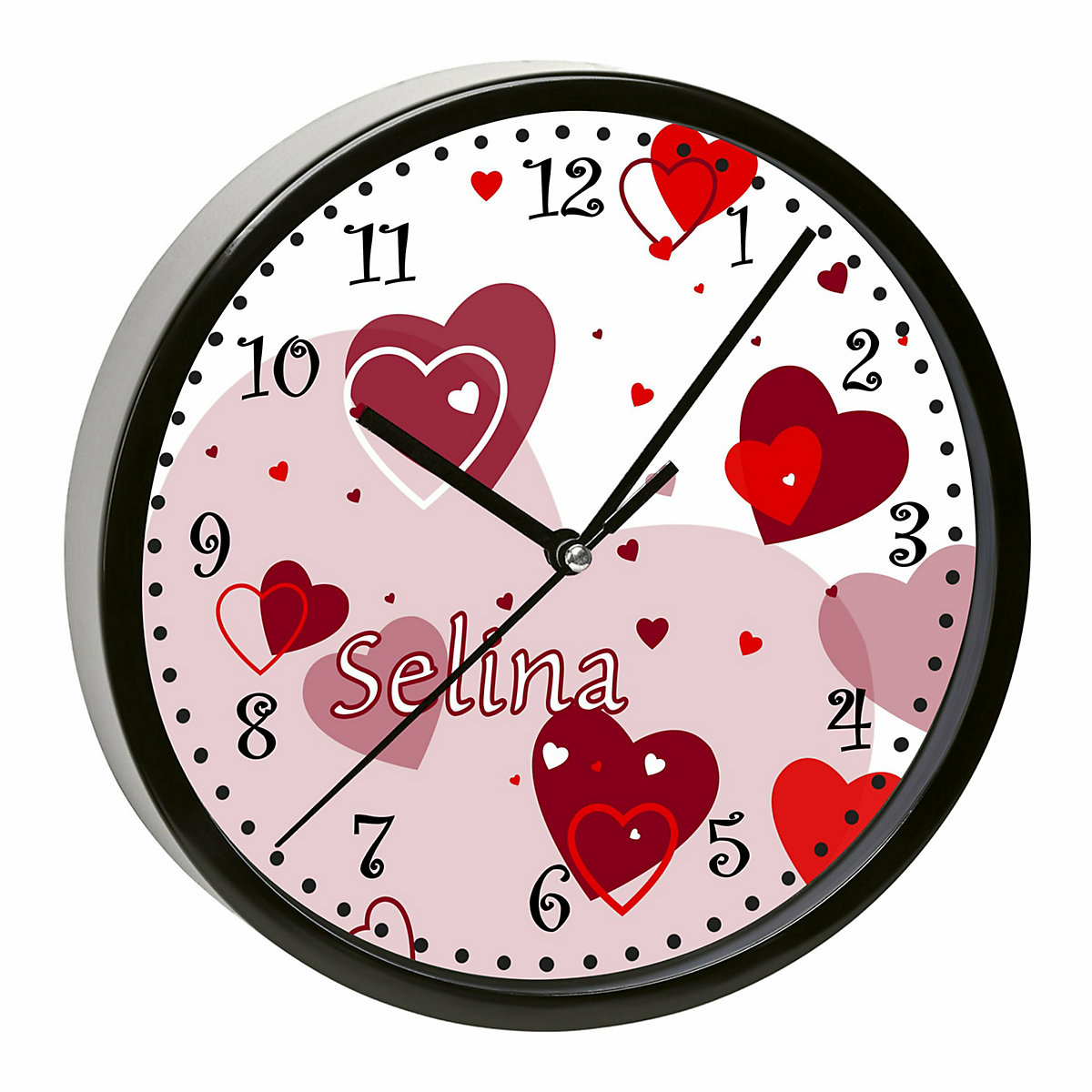 Kinder Wanduhr personalisiert mit Name Herz Rot